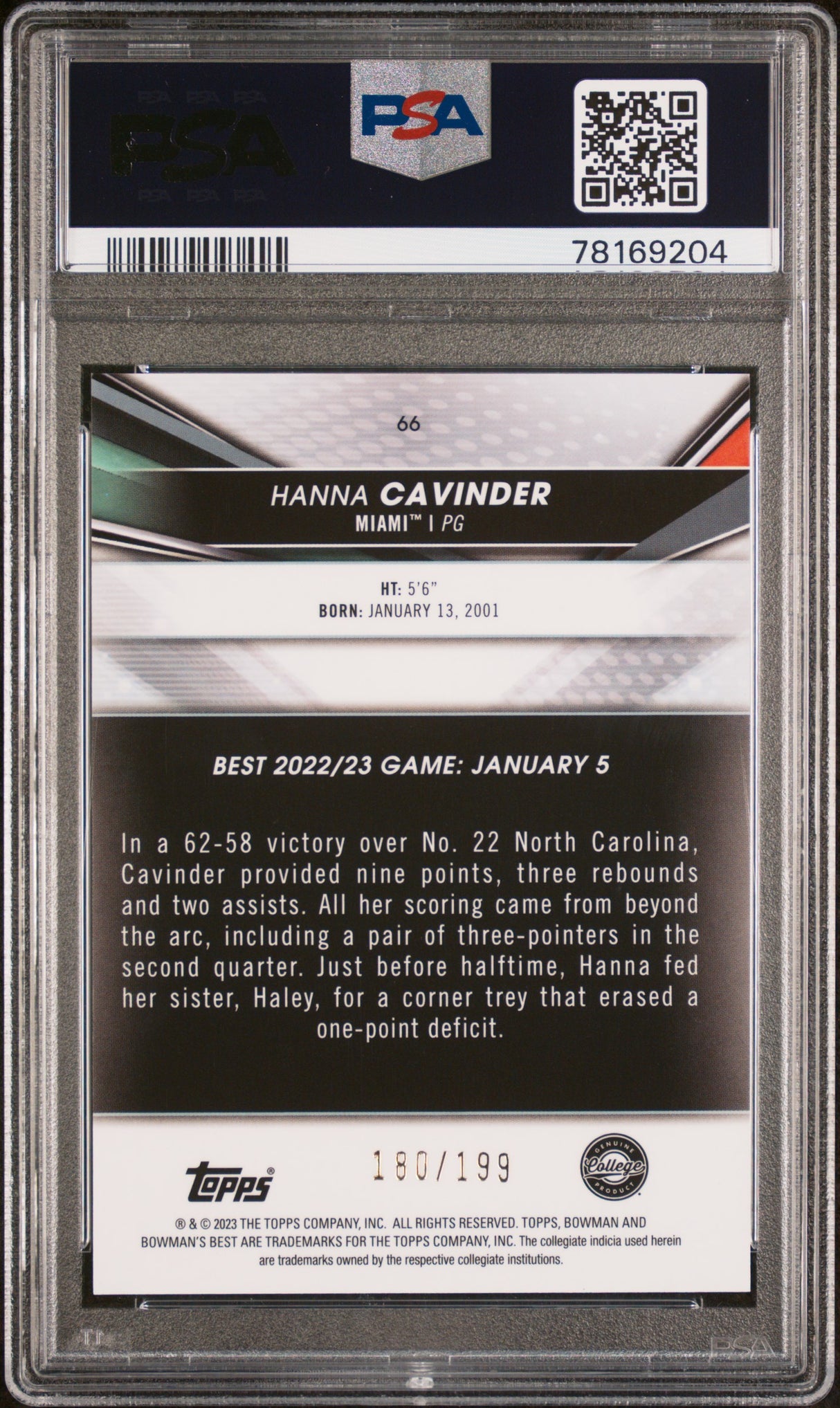 Hanna Cavinder 2022 Bowman University Best Aqua Lava Refractor /199 PSA 10