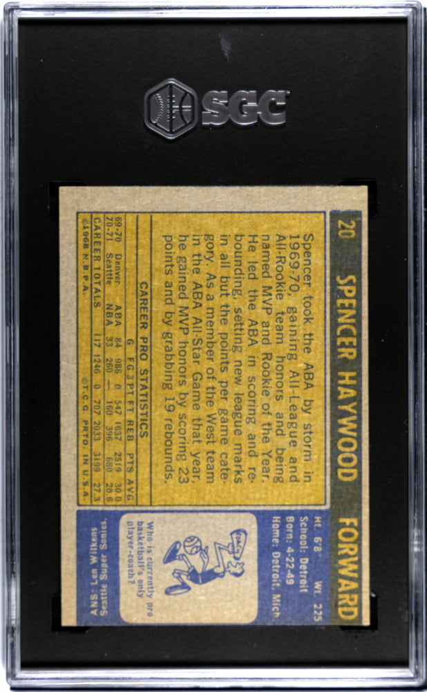 Spencer Haywood 1971 Topps #20 SGC 2.5Seattle Super Sonics