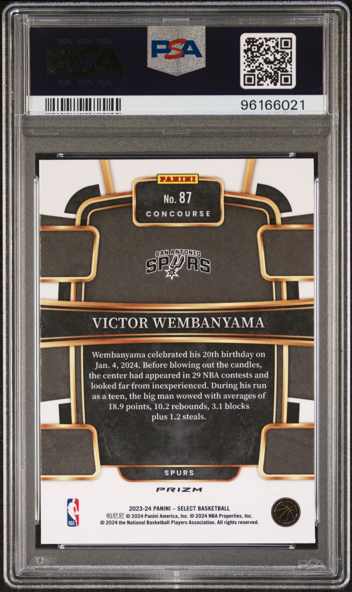 Victor Wembanyama 2023 Panini Select Tectonic Rookie RC PSA 10 Gem Mint