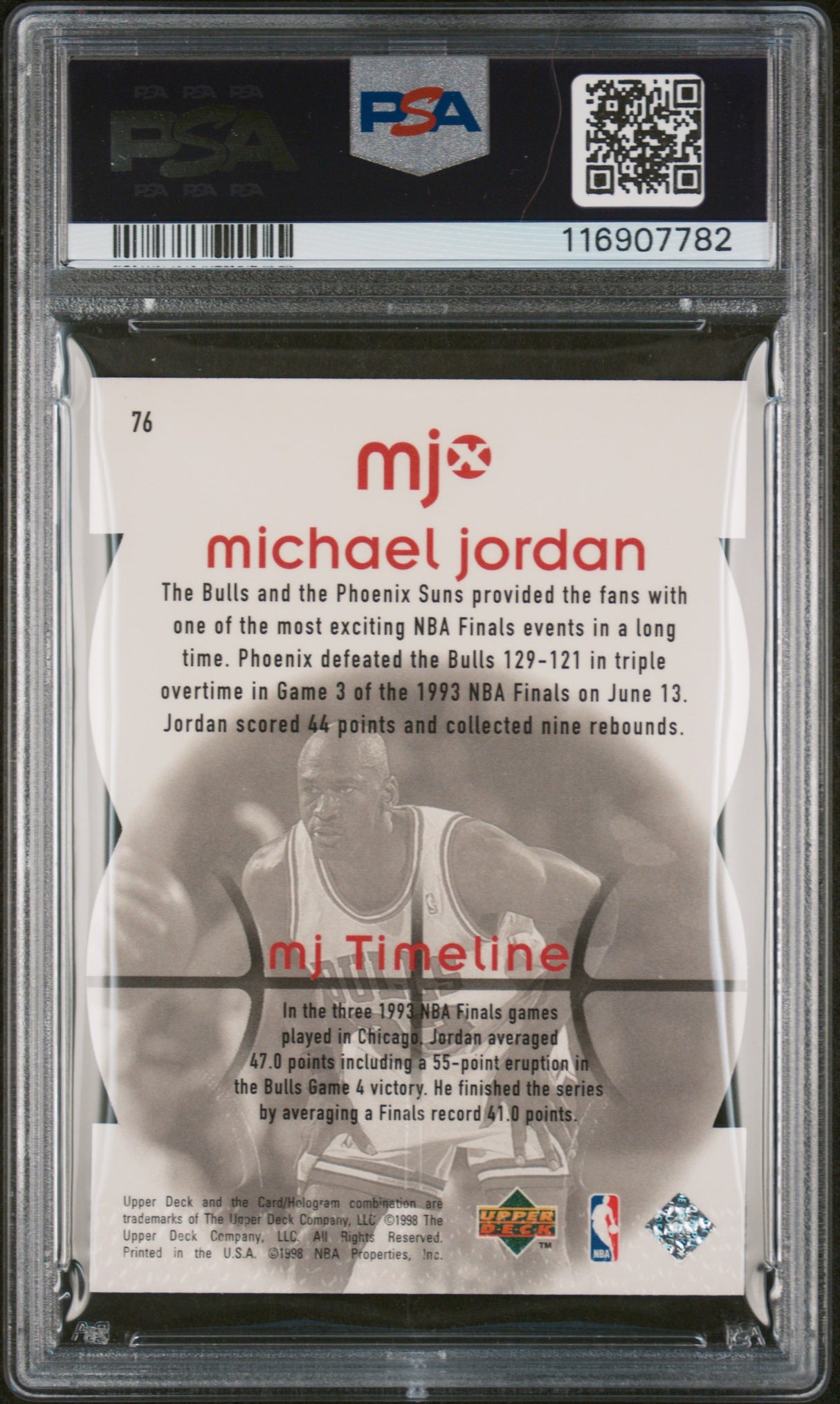 Michael Jordan 1998 Upper Deck MJX Timepieces Red /2300 PSA 10 Gem Mint Bulls
