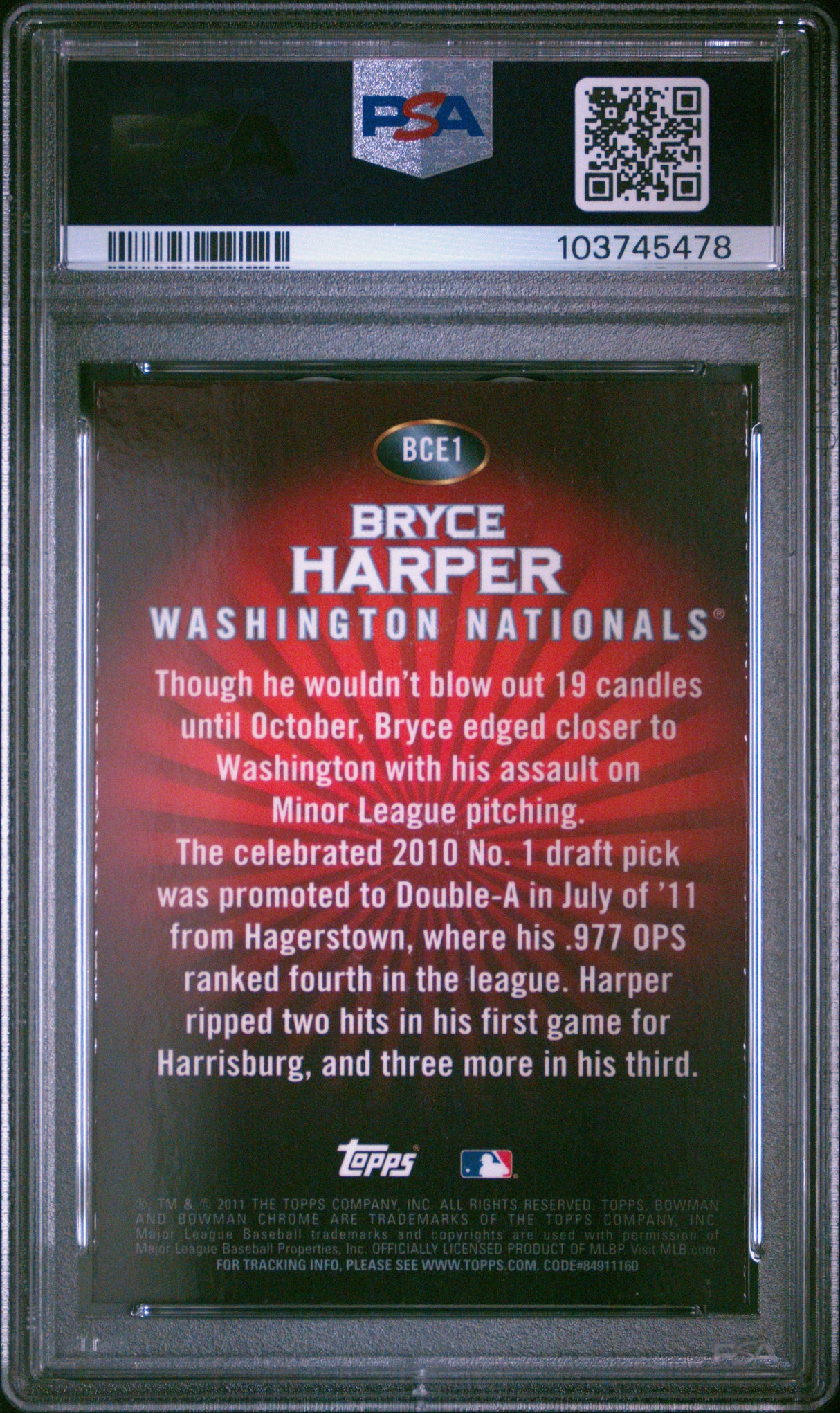 Bryce Harper 2011 Bowman Chrome Retail Exclusives Red PSA 9 Mint