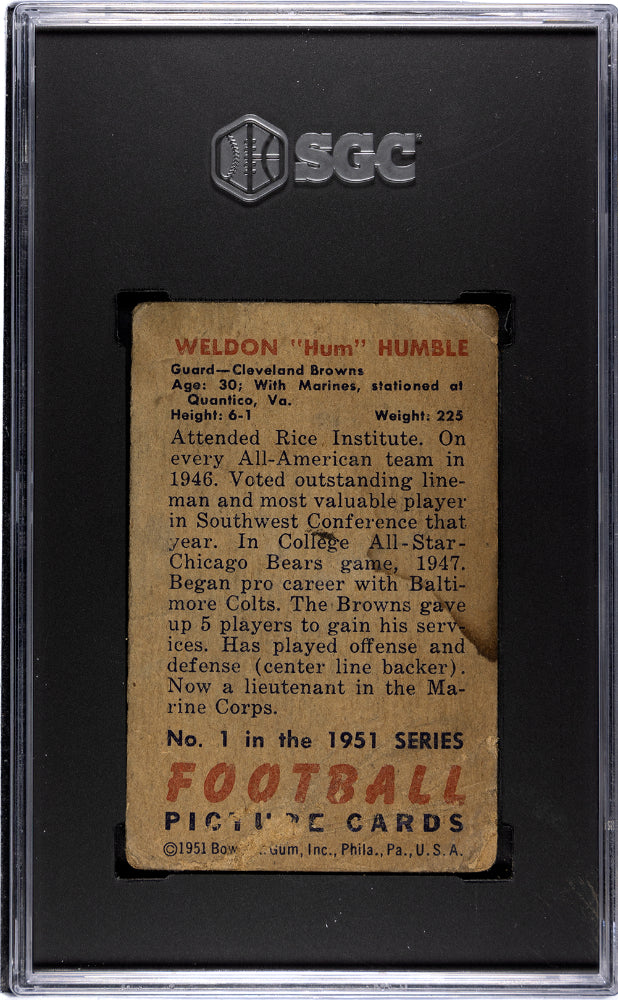 Weldon Hum Humble 1951 Bowman Football Rookie RC SGC 1