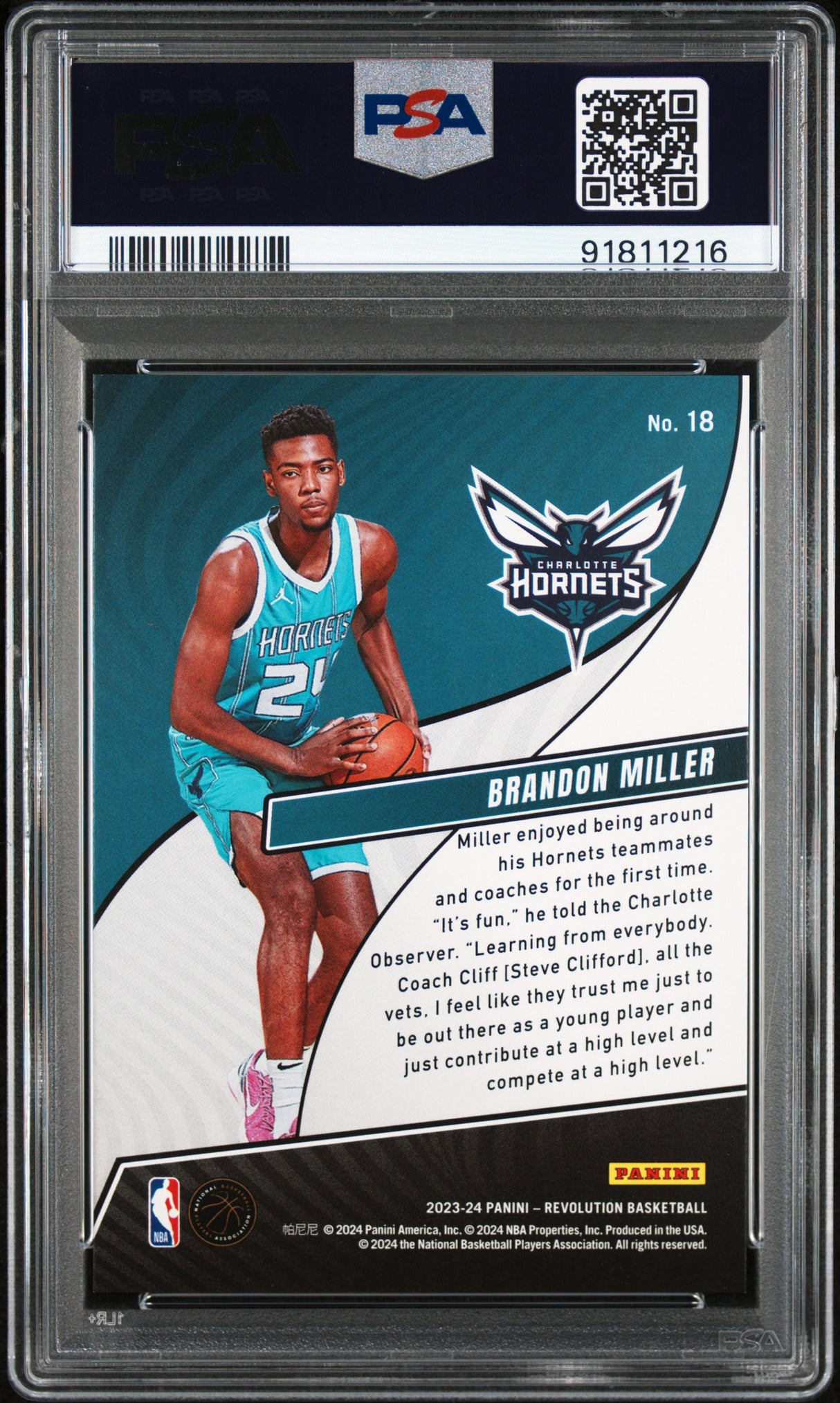 Brandon Miller 2023 Panini Revolution Rookie Revolution PSA 9