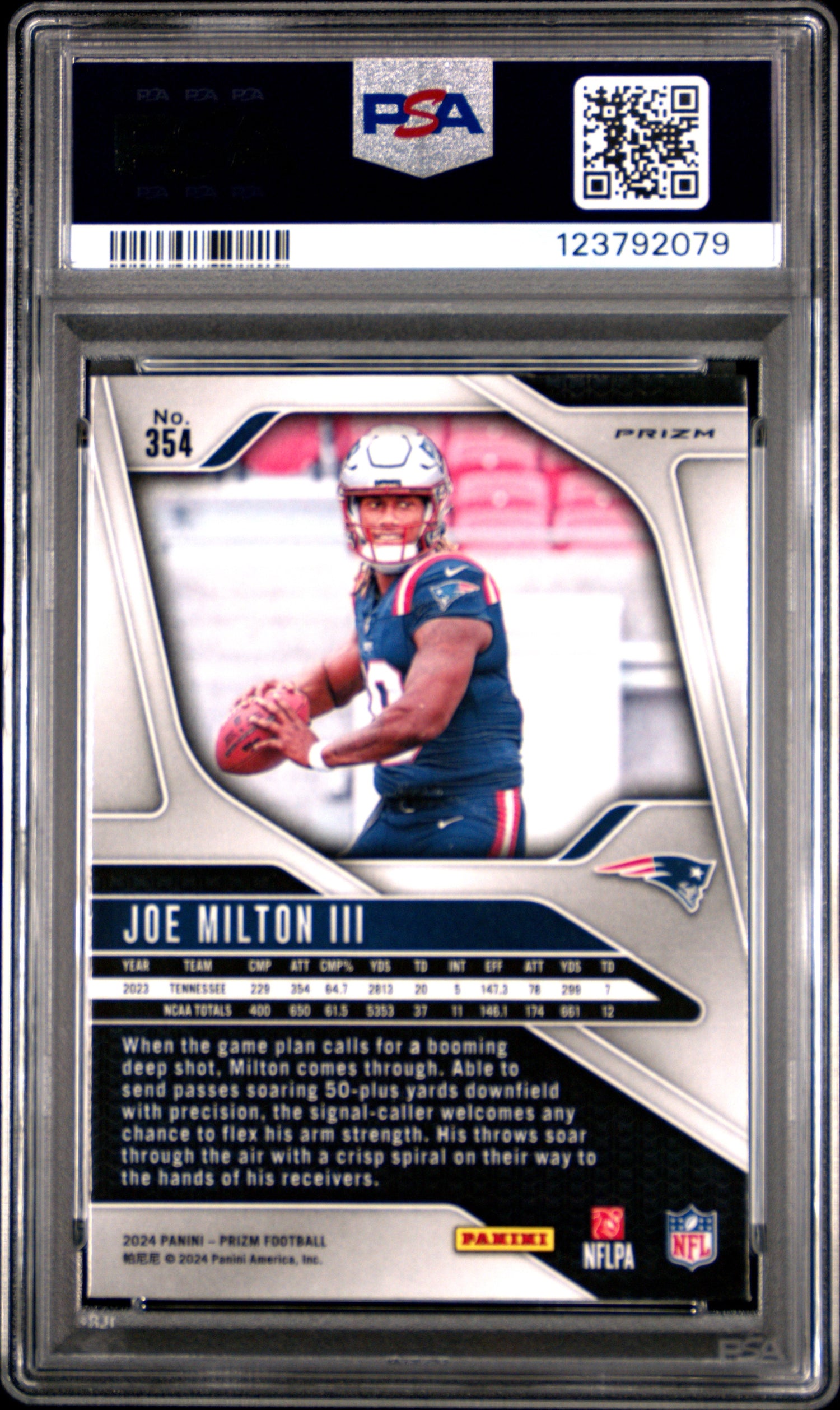 Joe Milton III 2024 Panini Prizm Silver Rookie RC PSA 9 Mint Patriots Cowboys