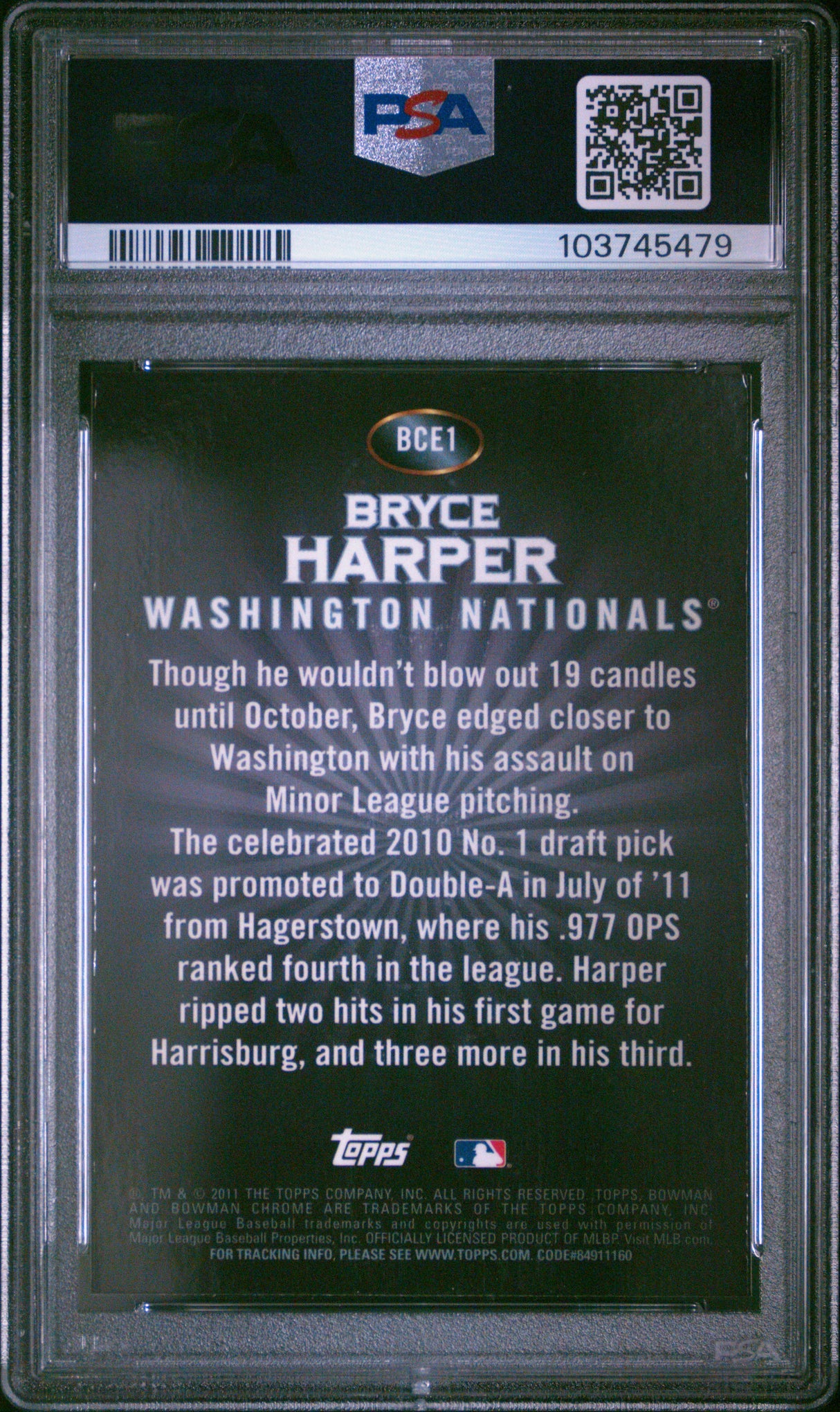 Bryce Harper 2011 Bowman Chrome Bryce Harper Retail Exclusives PSA 9 Mint