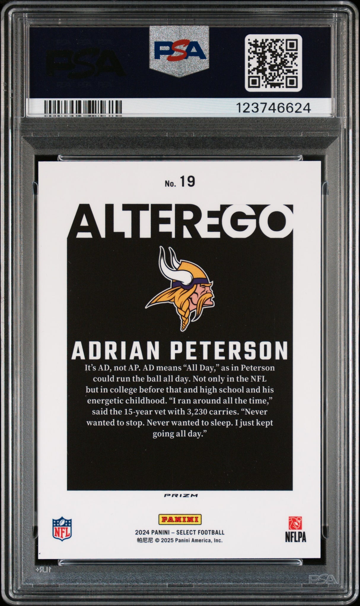 Adrian Peterson 2024 Panini Select Alter Ego PSA 9 Mint Vikings