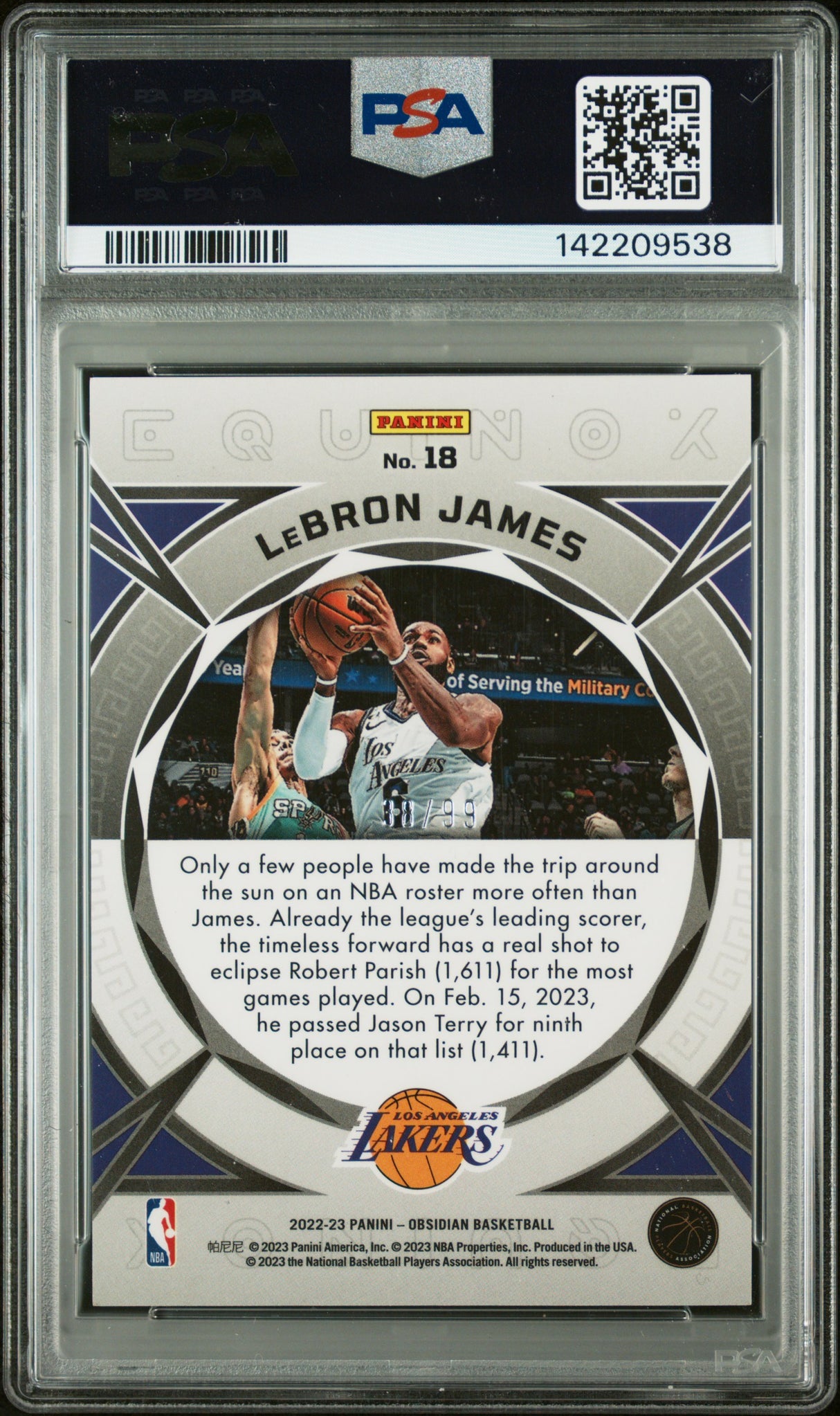 LeBron James 2022 Panini Obsidian Equinox /99 PSA 9 Mint Lakers