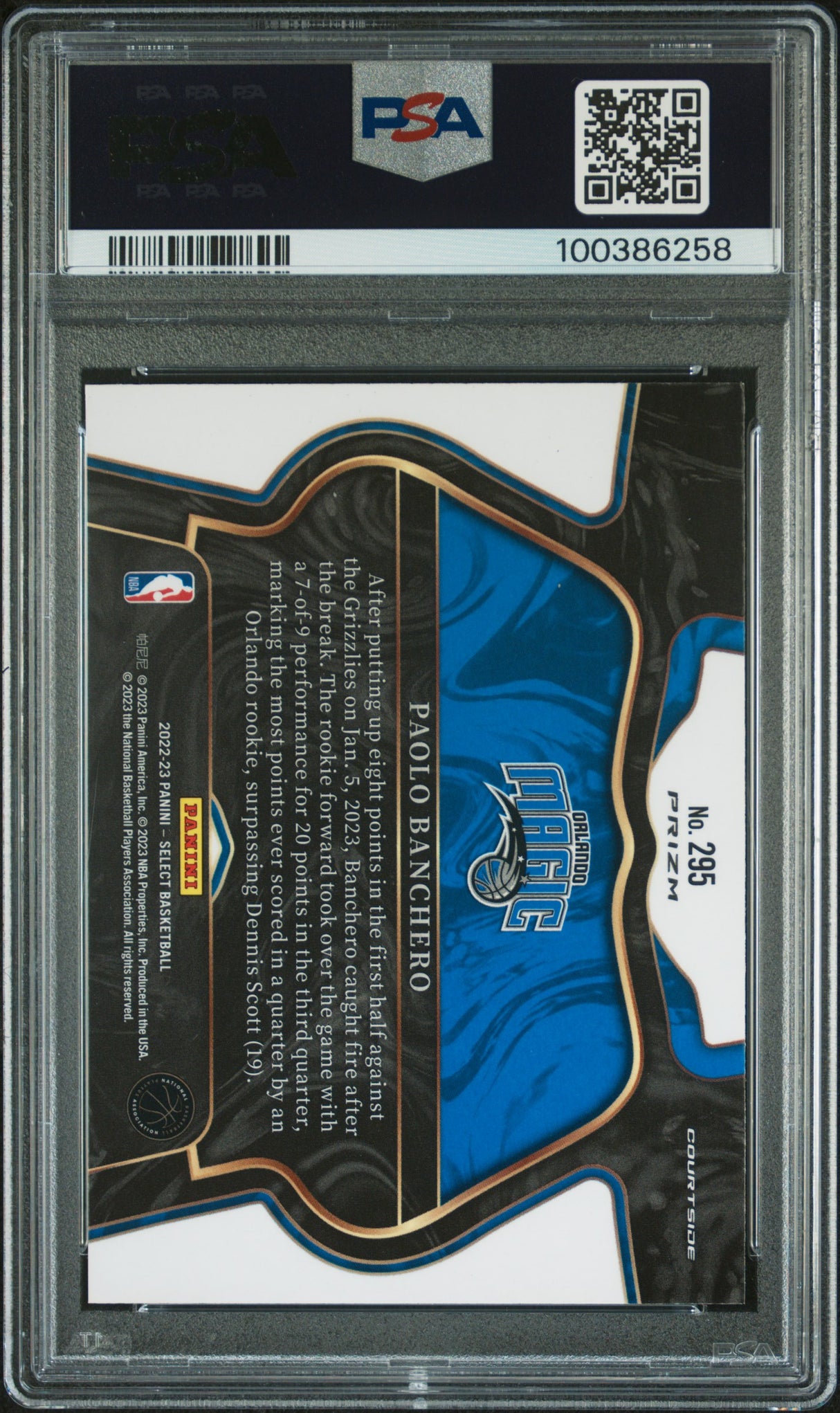 Paolo Banchero 2022 Panini Select PSA 9 Silver Courtside Rookie RC Magic