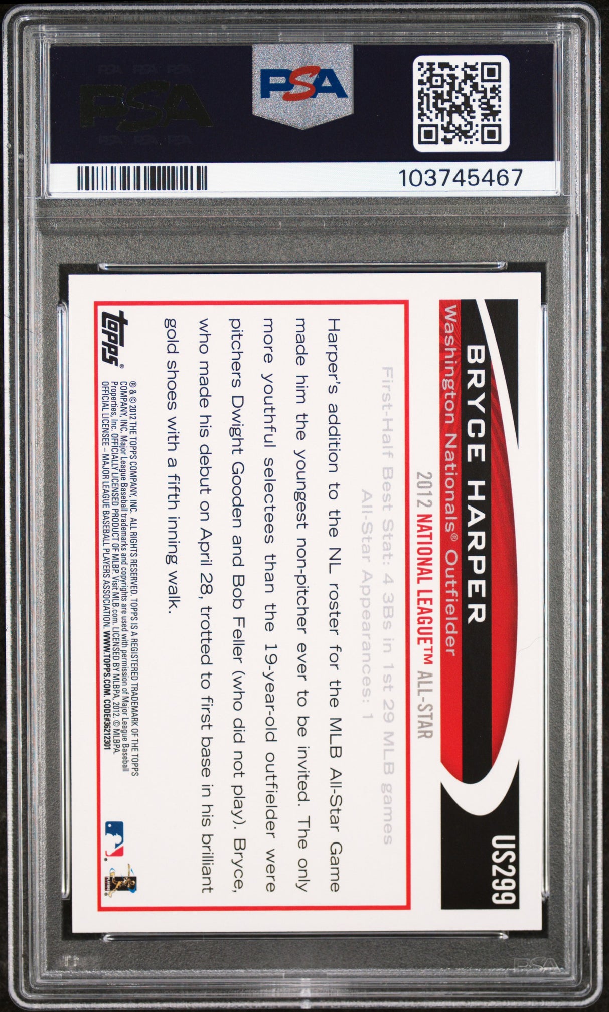Bryce Harper 2012 Topps Update All-Star Game Rookie RC PSA 9 Mint