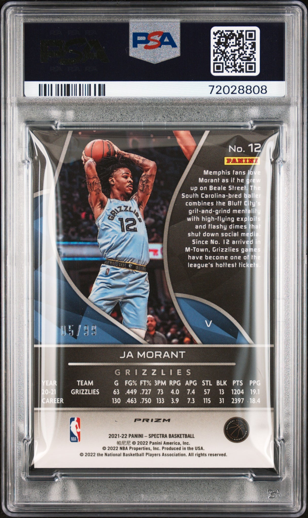 Ja Morant 2021 Panini Spectra PSA 10 Gem Mint Variation Celestial /99