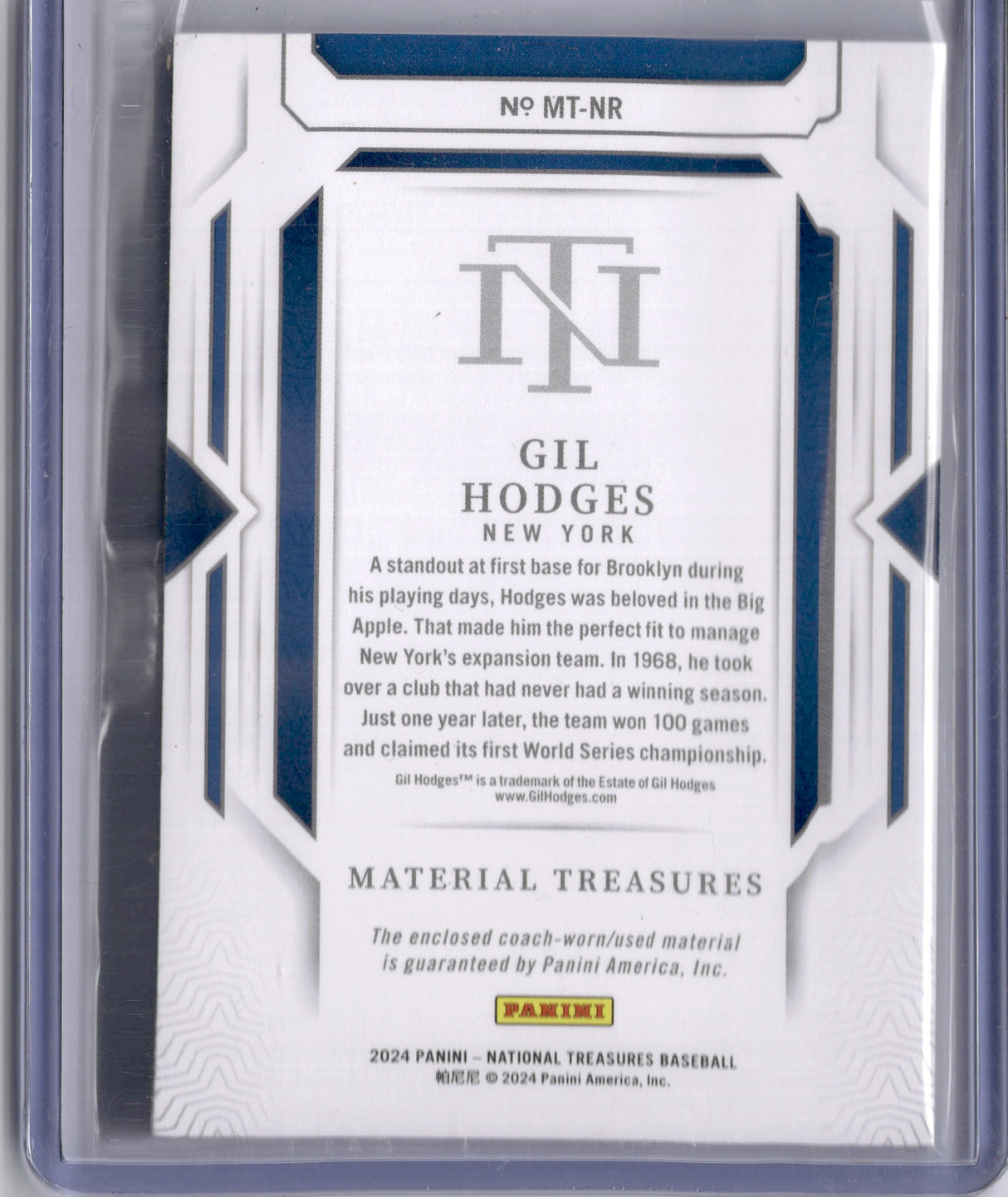 Gil Hodges 2024 Panini National Treasures Material Treasures /49 Patch Dodgers