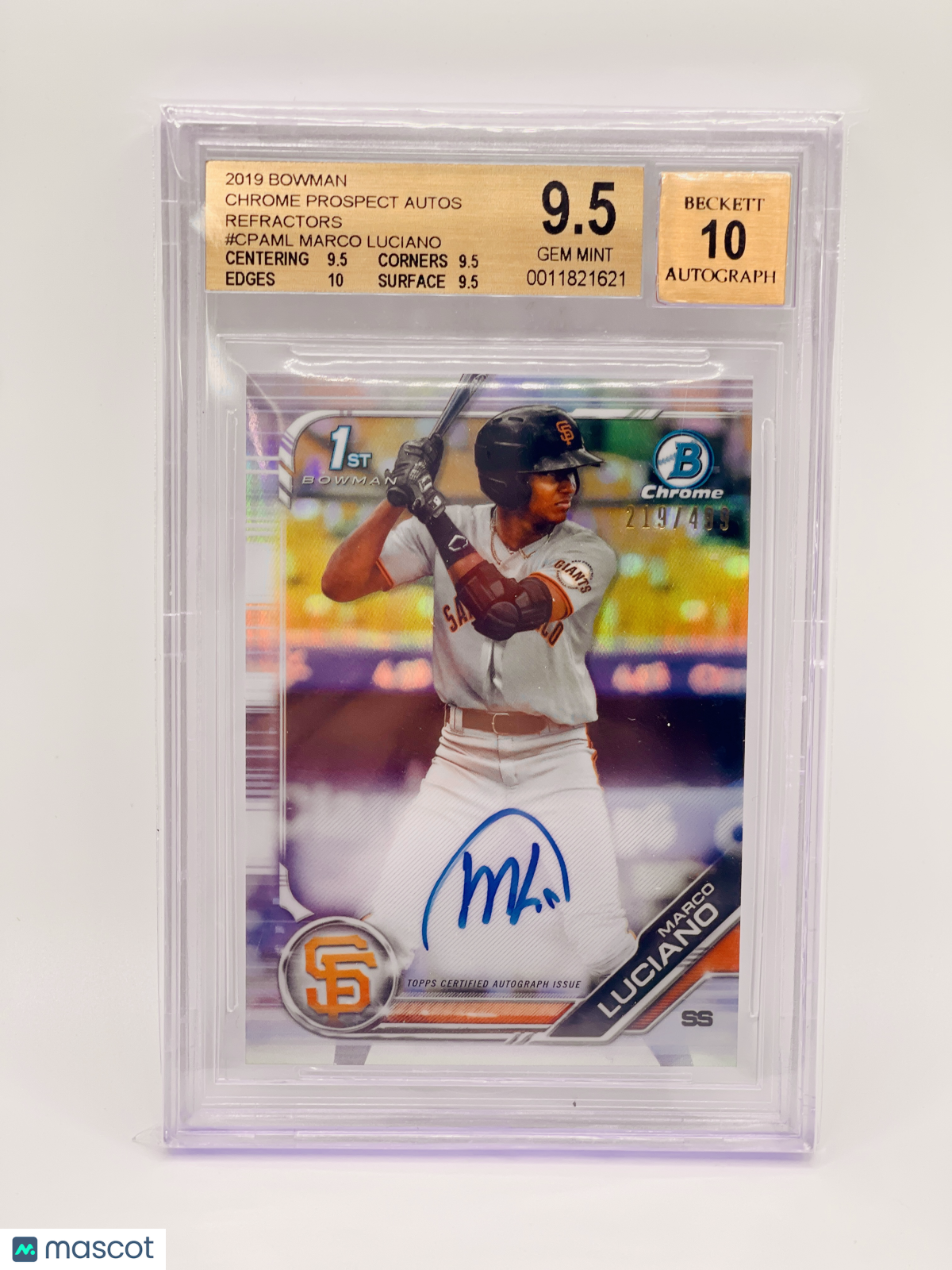 Marco Luciano 2019 Bowman Chrome Prospect Autographs Refractors BGS 9.5
