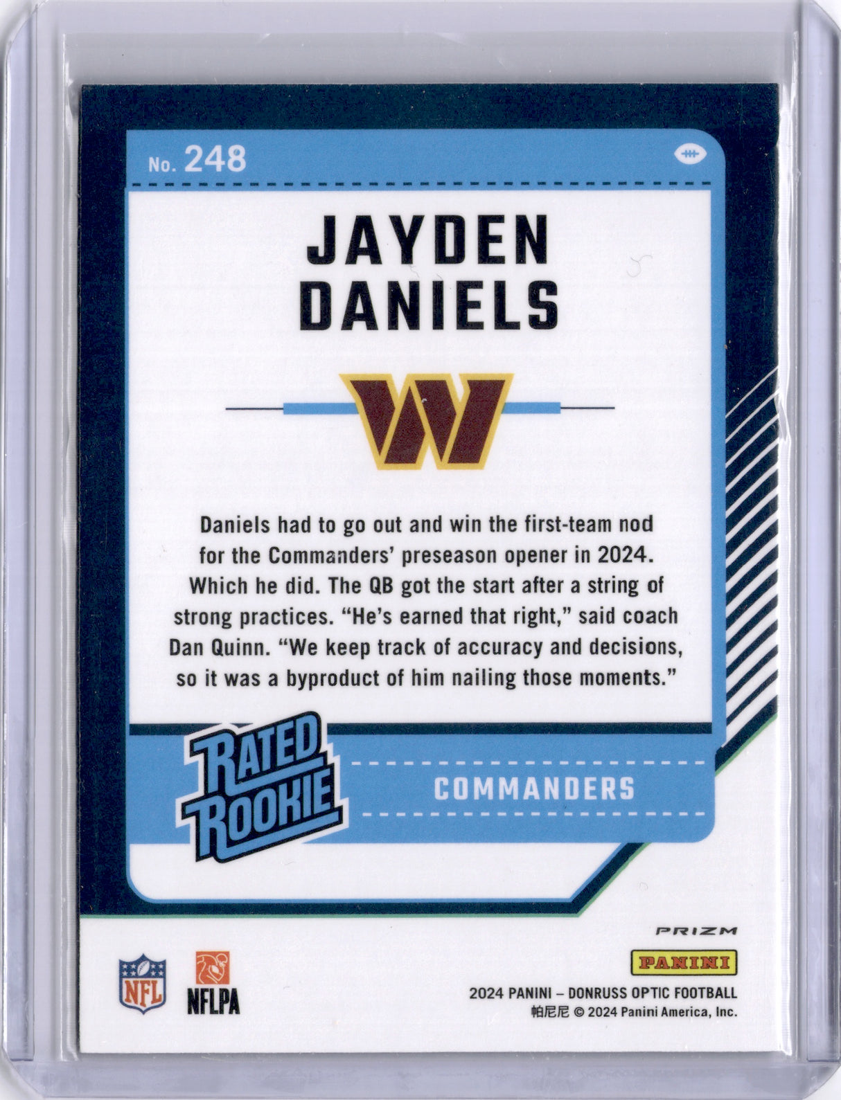 Jayden Daniels 2024 Panini Donruss Optic Purple Shock Rated Rookie RC