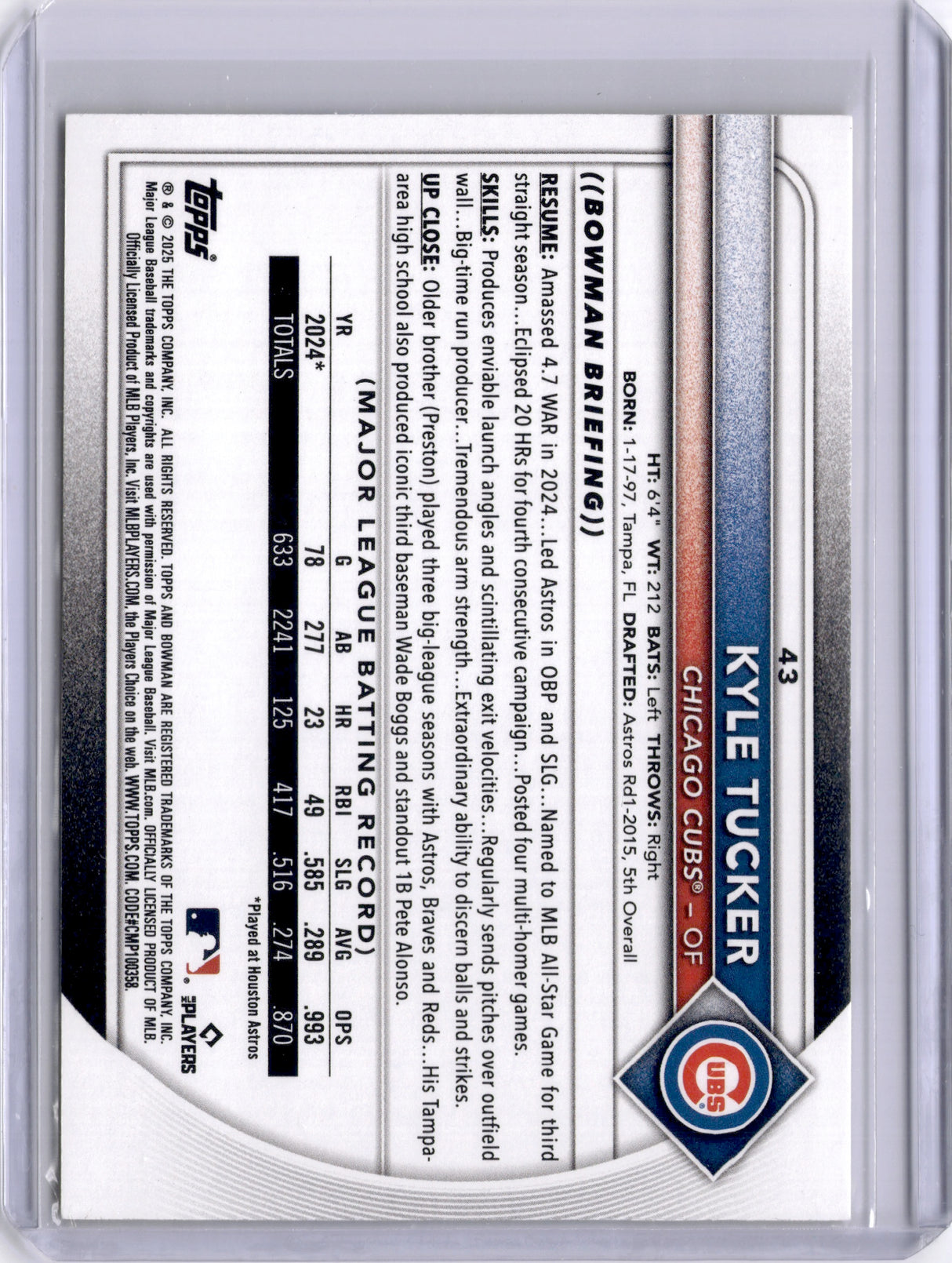 Kyle Tucker 2025 Bowman Yellow Pattern /75 Cubs