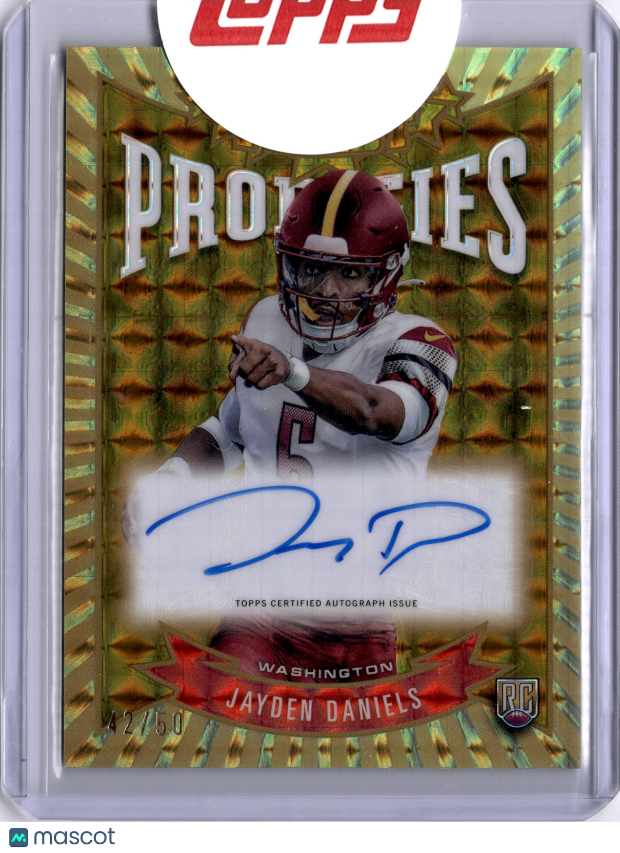 Jayden Daniels 2024 Topps Prodigies Gold On Card Auto /50 Rookie RC Commanders