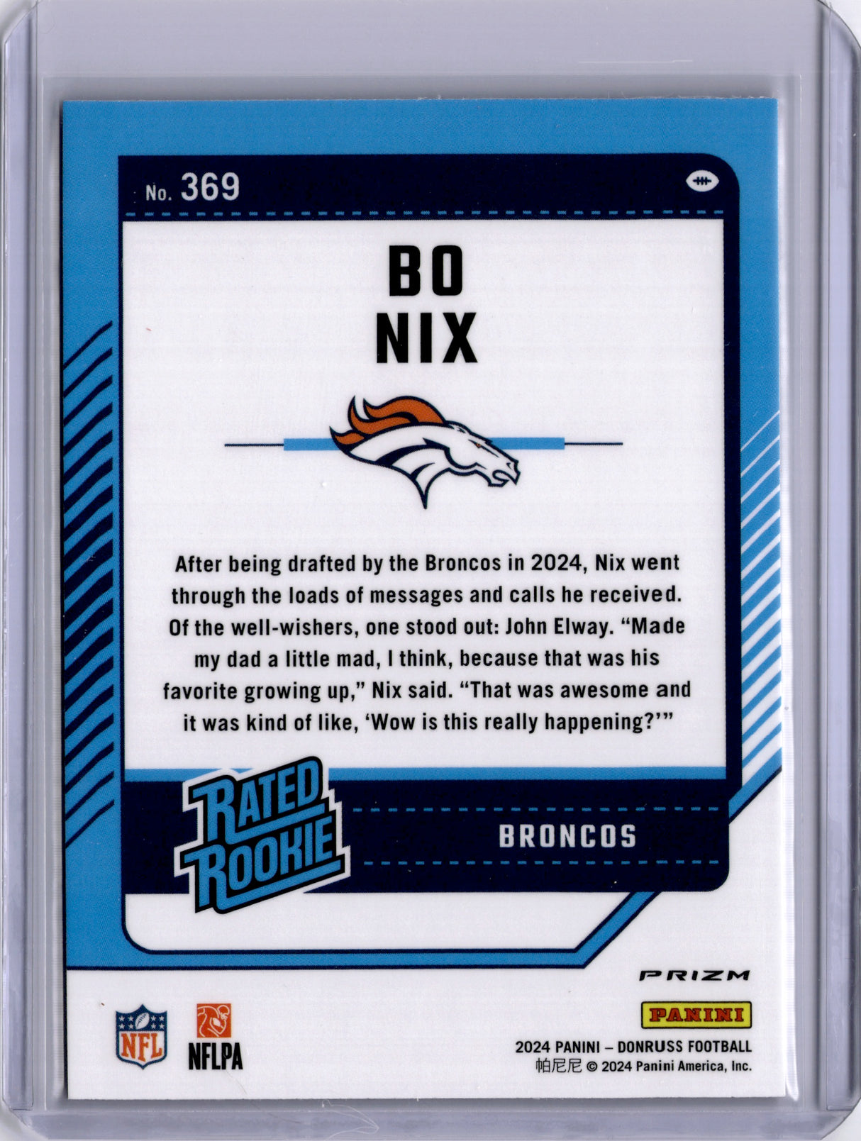 Bo Nix 2024 Panini Donruss Prizm Optic Pink Rookie RC Broncos