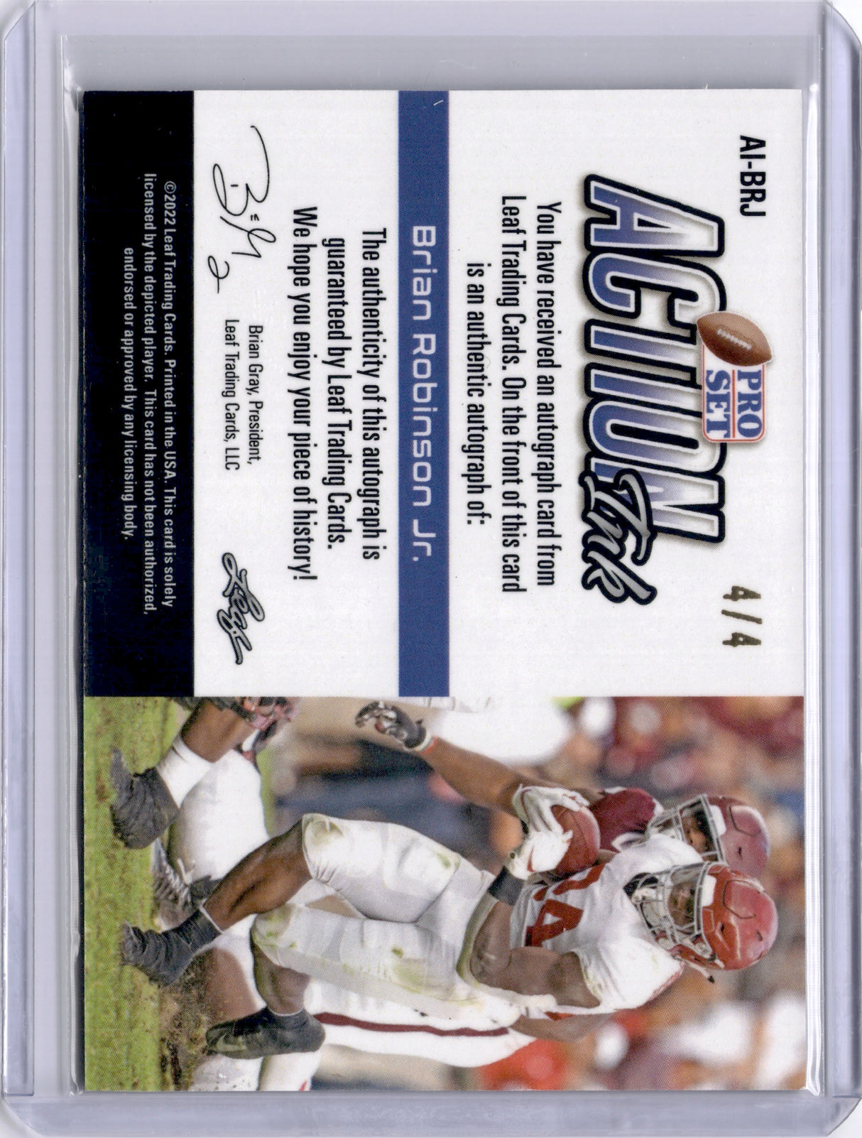 Brian Robinson Jr. 2022 Leaf Pro Set Action Ink Auto Cracked Ice 4/4 Football