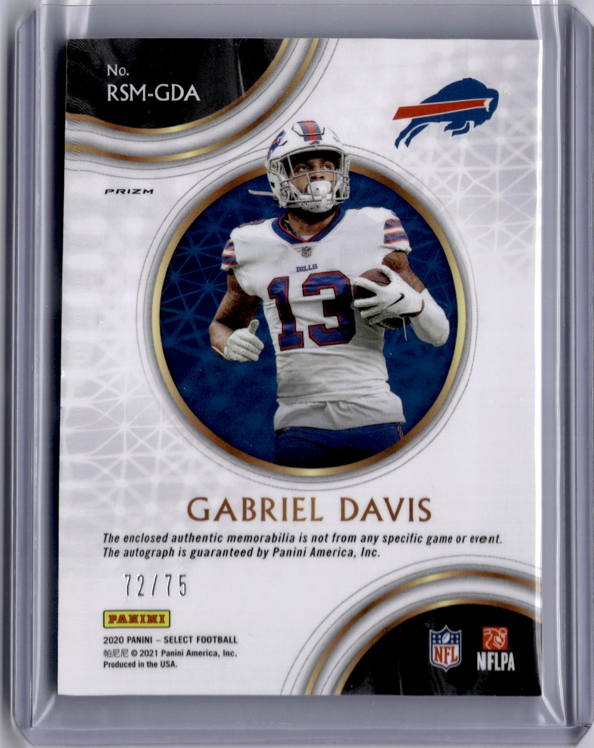 Gabriel Davis 2021 Panini Select Prizm Blue /75 Auto Patch RPA Rookie RC