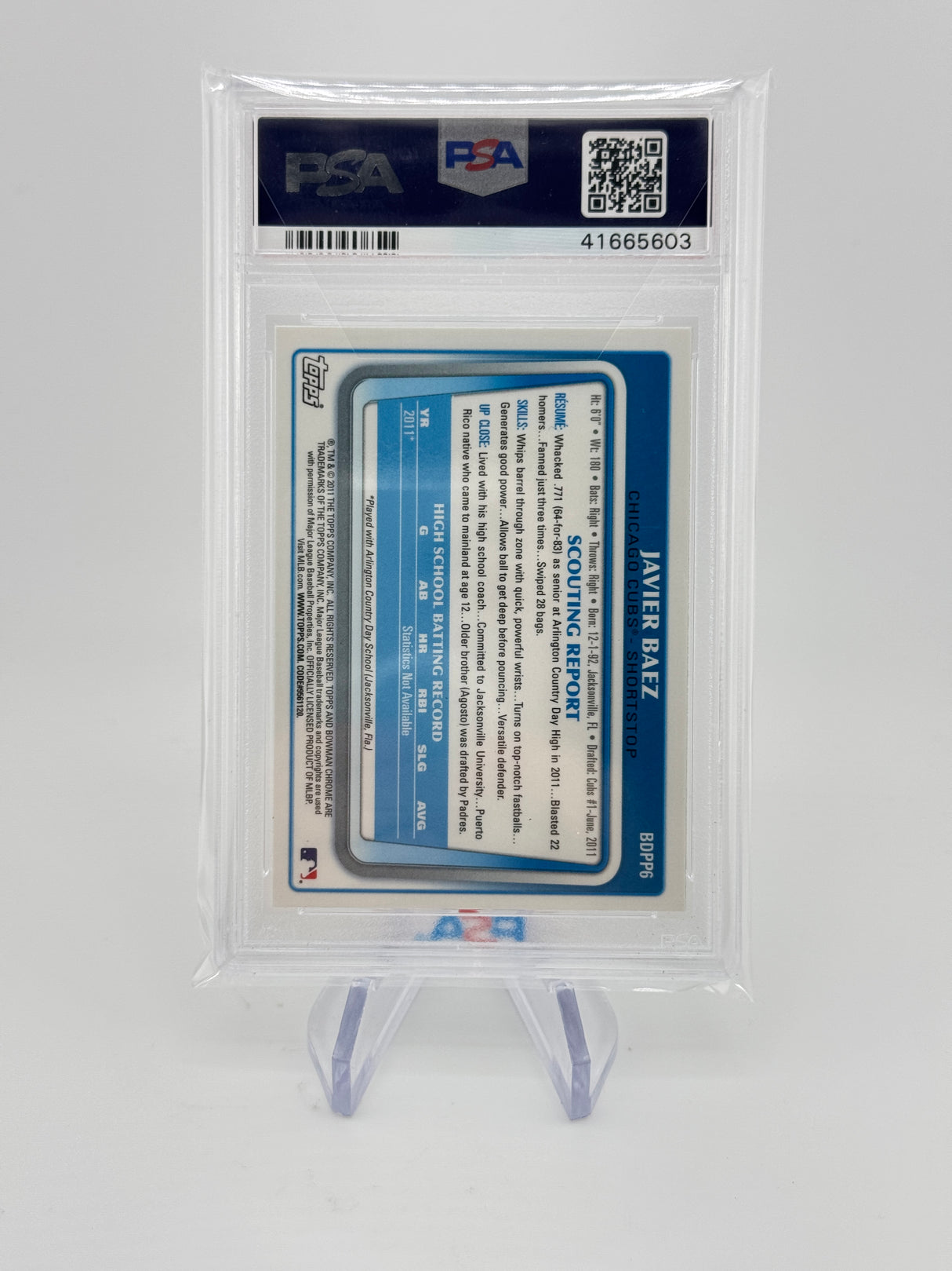 Javier Baez 2011 Bowman Chrome Draft PSA 9 Mint Cubs Tigers