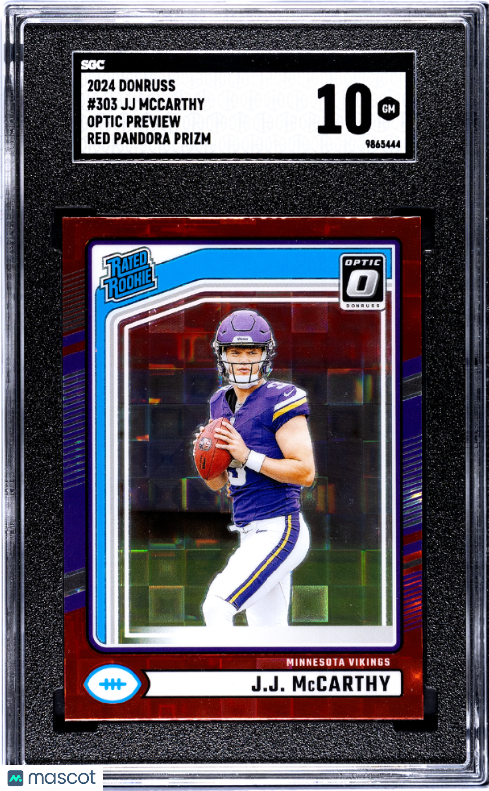 JJ Mccarthy 2024 Donruss Optic Preview Red Pandora Rookie RC SGC 10 Vikings