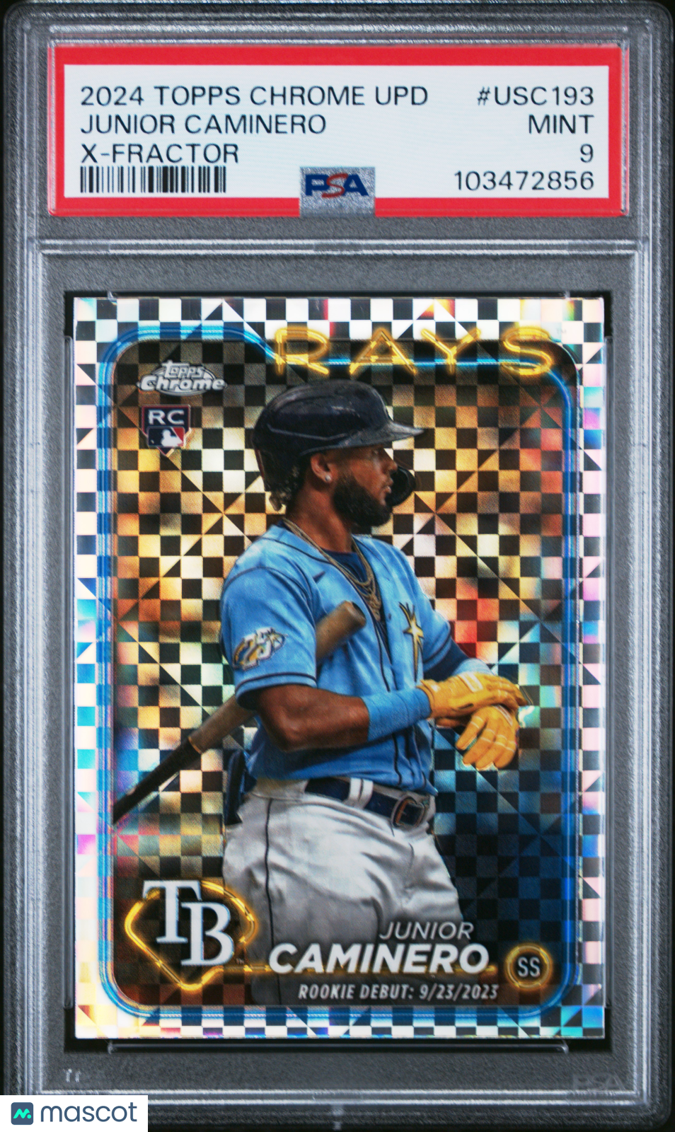 JUNIOR CAMINERO 2024 TOPPS CHROME UPDATE X-FRACTOR #USC193 ROOKIE RC PSA 9 Mint