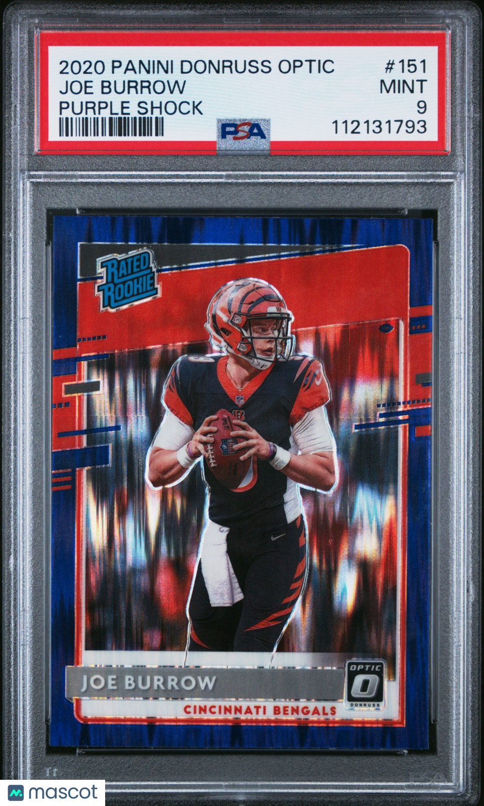 Joe Burrow 2020 Panini Donruss Optic Purple Shock Rookie RC PSA 9 Mint Bengles