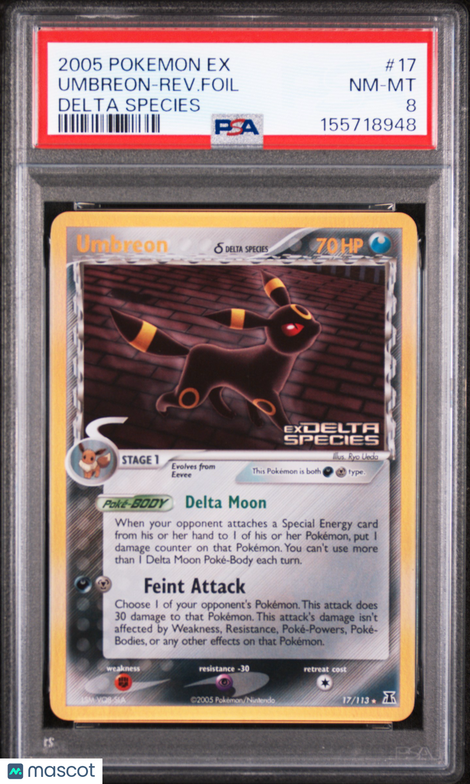 Umbreon Reverse Foil 2005 Pokemon EX Delta Species #17 PSA 8