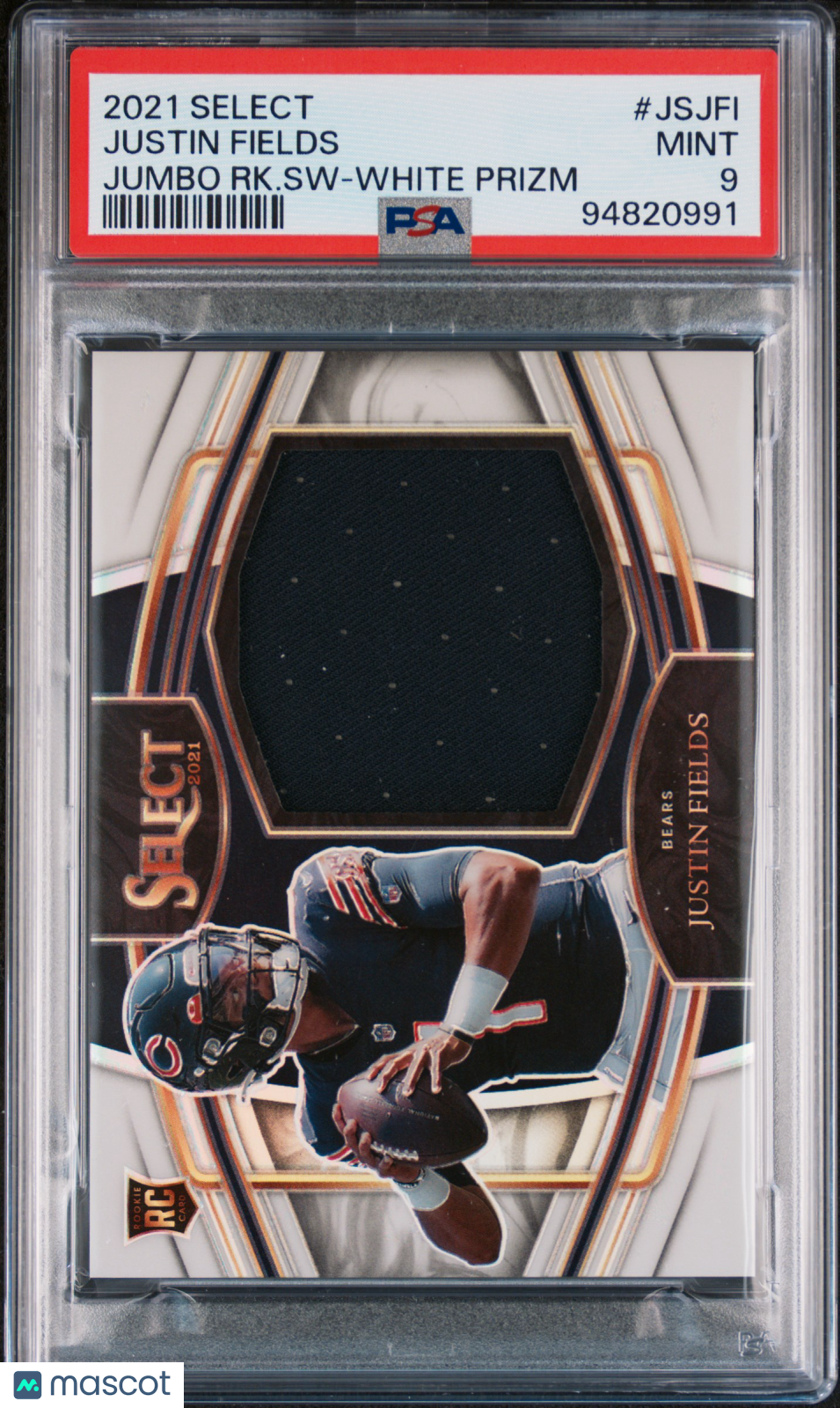 Justin Fields 2021 Panini Select Jumbo Rookie Swatch PSA 9 White Prizm /35 RC