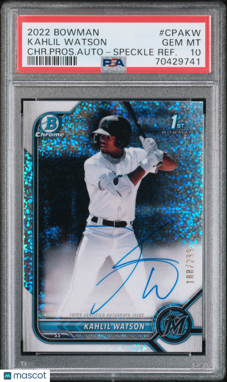 Kahlil Watson 2022 Bowman Chrome Autographs PSA 10 Auto Speckle Refractor