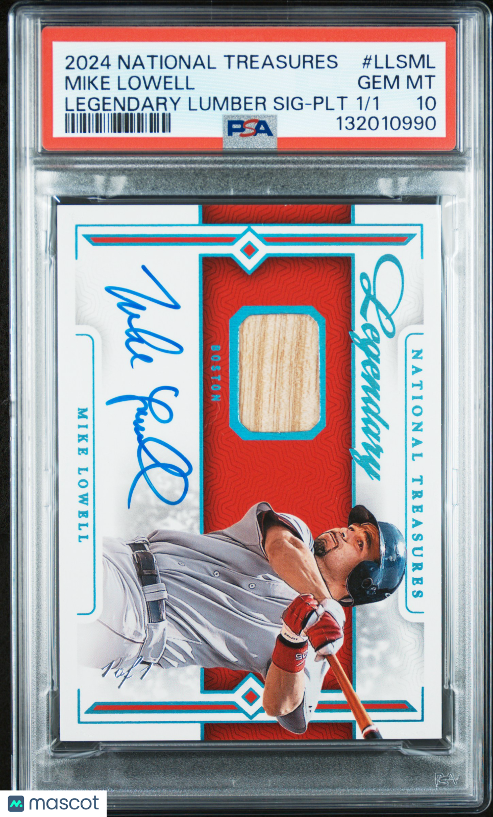 Mike Lowell 2024 National Treasures Legendary Lumber Signatures Auto 1/1 PSA 10