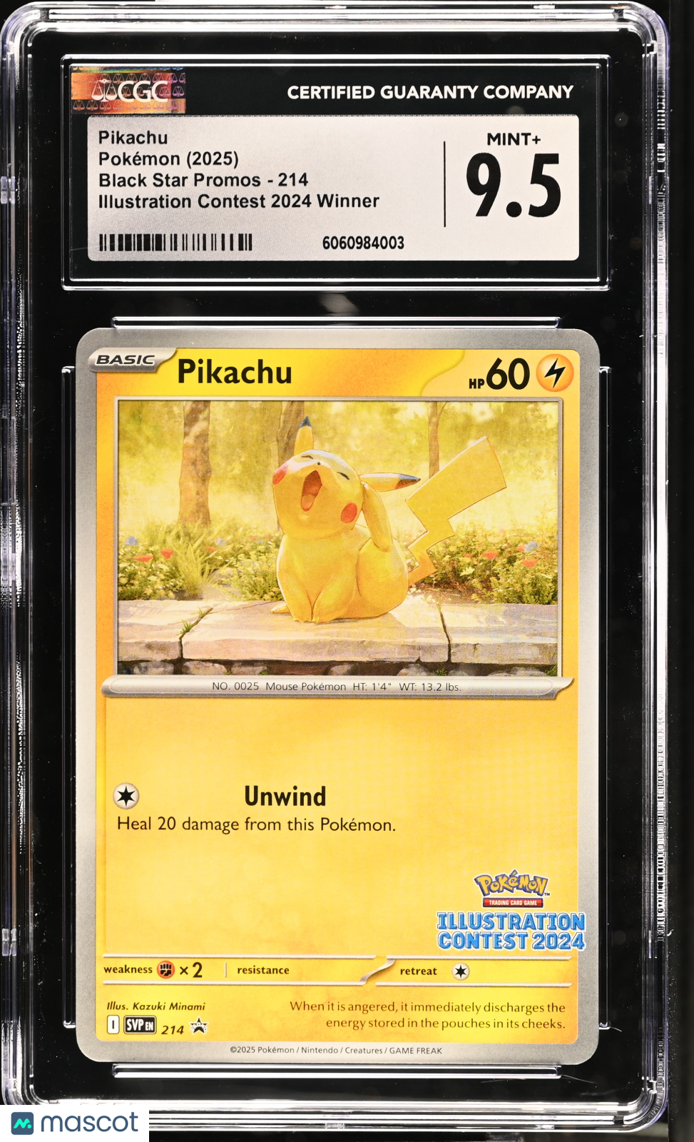 Pikachu 2025 Pokemon Black Star Promos #214 CGC 9.5 Illustration Contest Winner