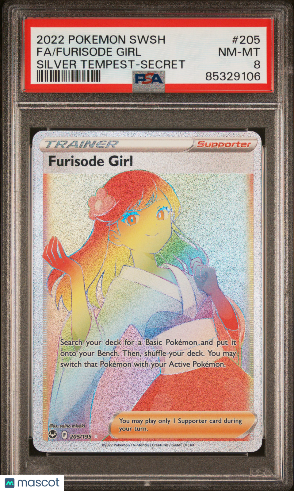 Furisode Girl 2022 Pokemon Sword & Shield Silver Tempest #205 Secret FA PSA 8
