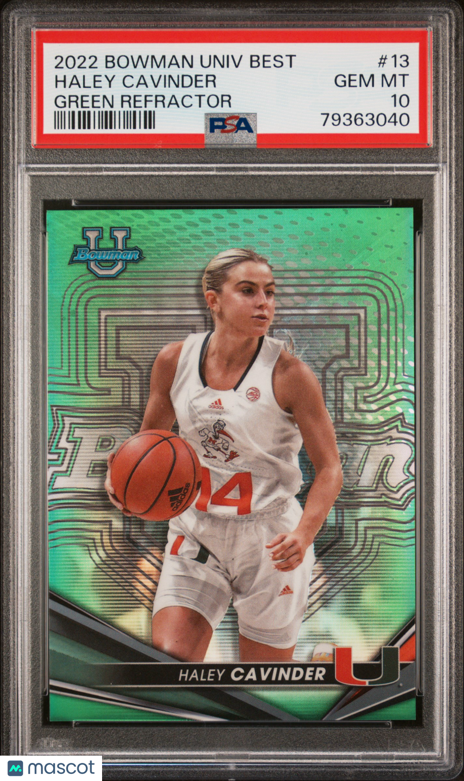 Haley Cavinder 2022 Bowman University Best Green Refractor /99 PSA 10