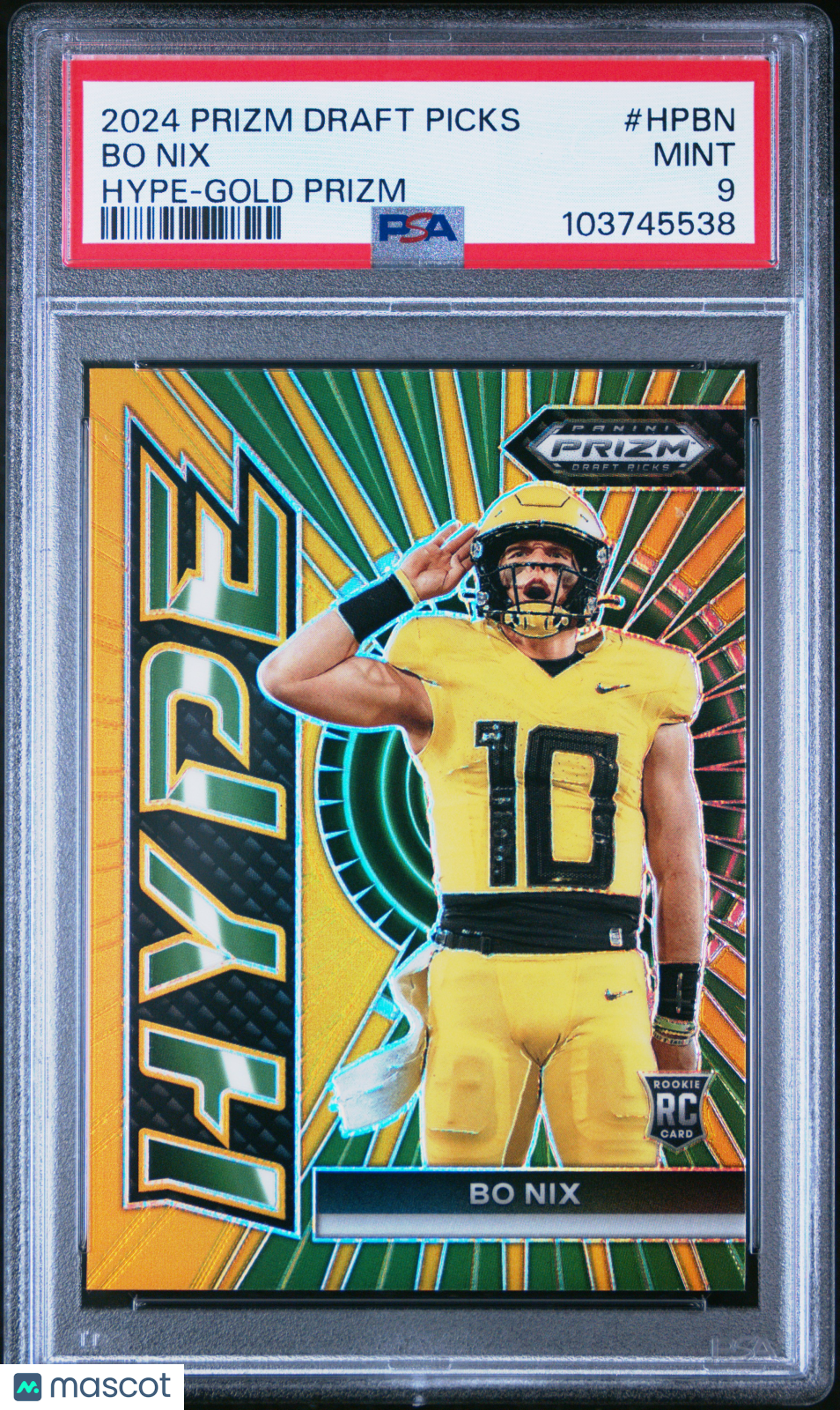 Bo Nix 2024 Panini Prizm Draft Picks Hype Gold Prizm /10 PSA 9 Mint Ducks Broncos