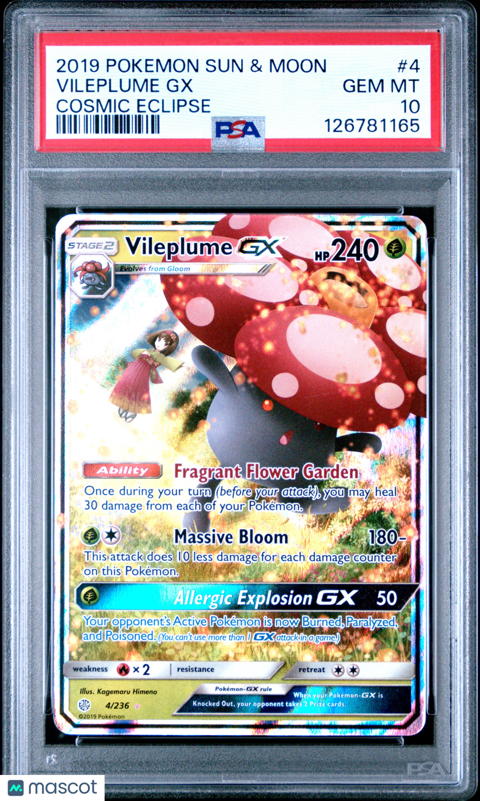 Vileplume GX 2019 Pokemon Sun & Moon Cosmic Eclipse 4 Full Art PSA 10