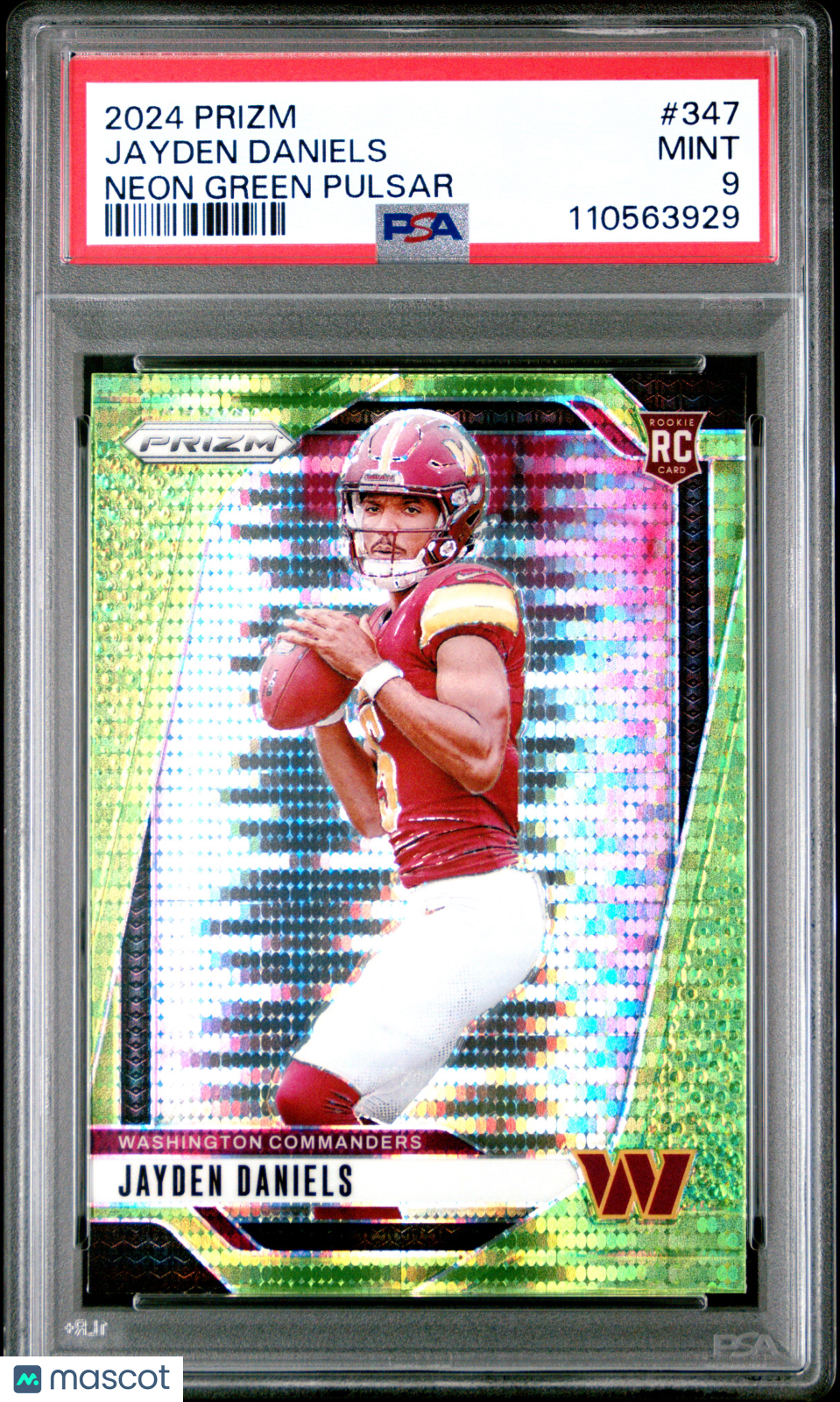 Jayden Daniels 2024 Panini Prizm Neon Green Pulsar Rookie RC PSA 9 Mint