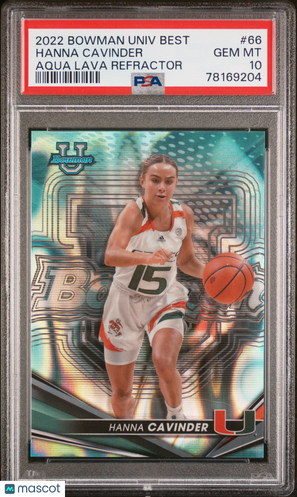 Hanna Cavinder 2022 Bowman University Best Aqua Lava Refractor /199 PSA 10