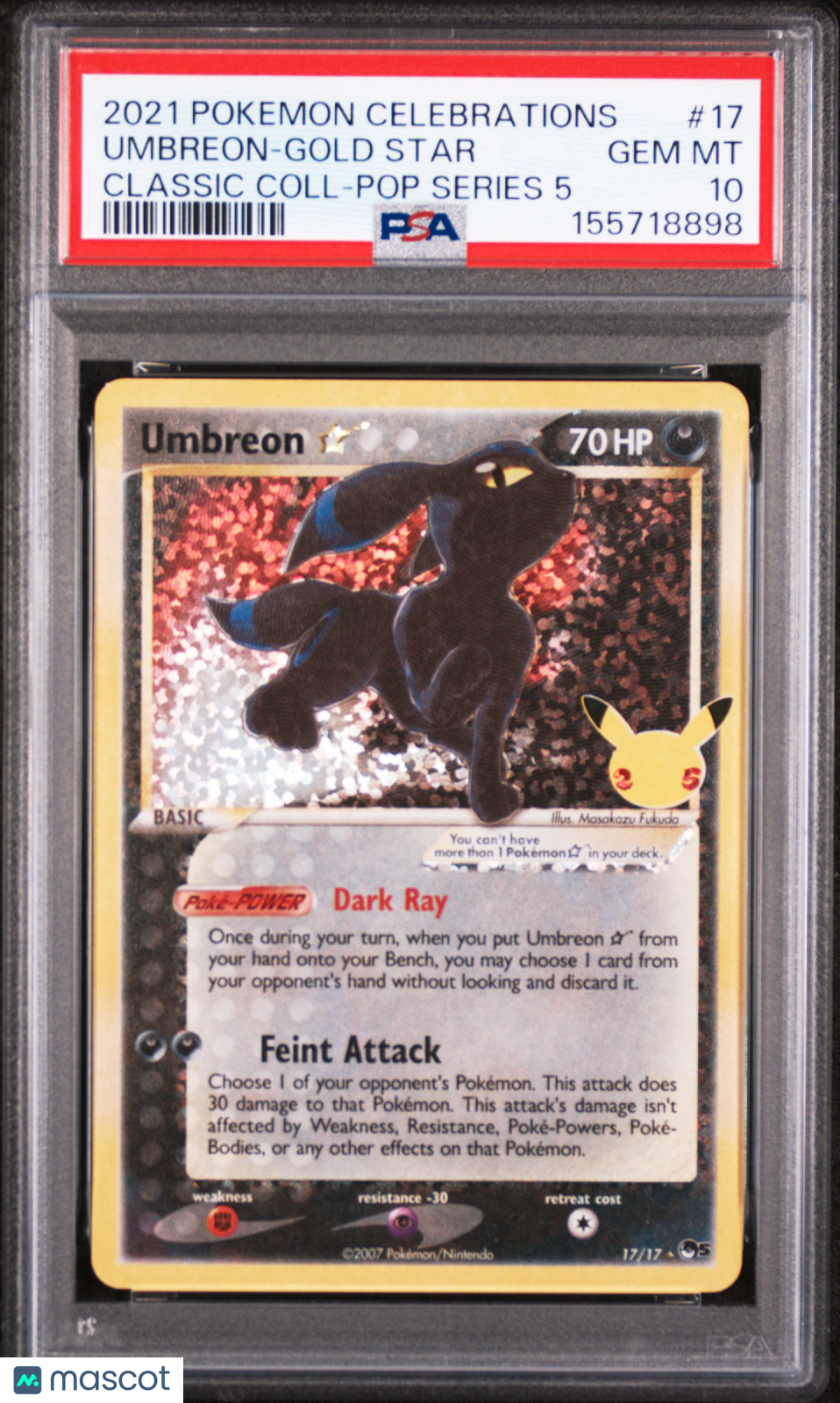 Umbreon Gold Star 2021 Pokemon Celebrations Classic Collection 17 PSA 10