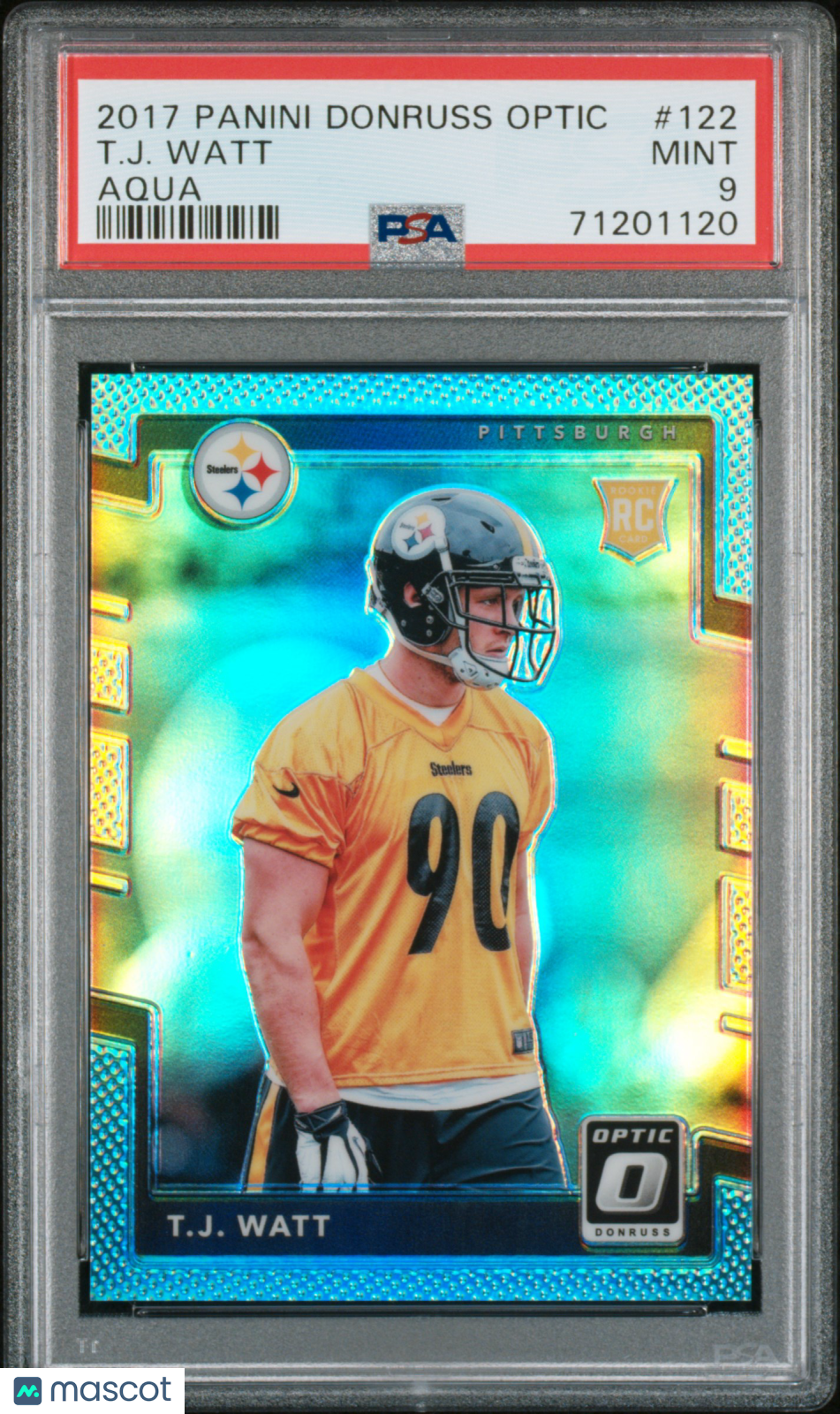 T. J. Watt 2017 Panini Donruss Optic Aqua /299 Rookie RC PSA 9 Mint Steelers