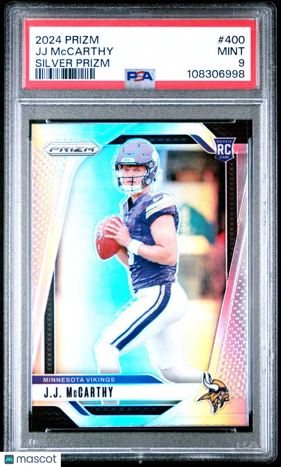 JJ Mccarthy 2024 Panini Prizm Silver Rookie RC PSA 9 Mint Vikings