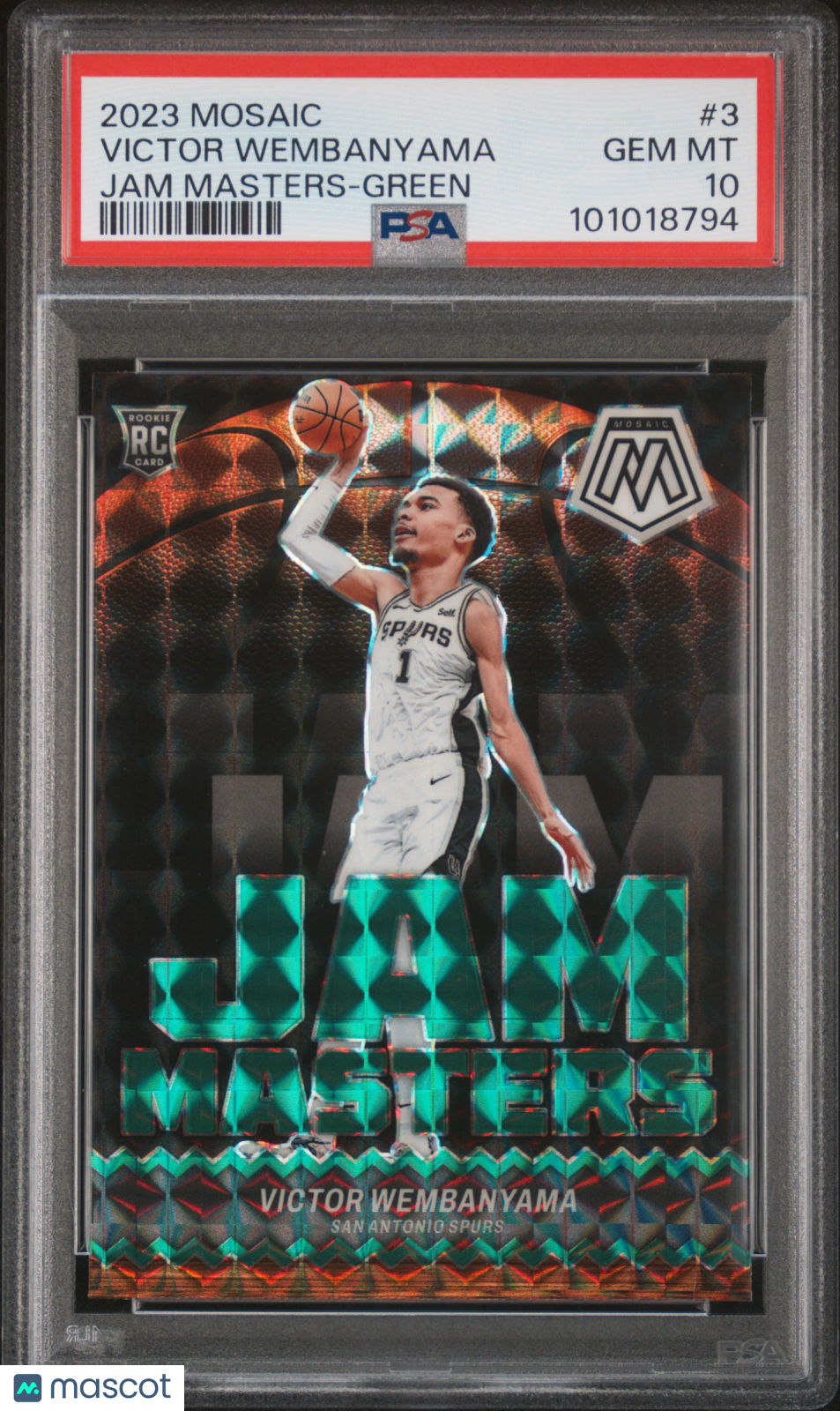Victor Wembanyama 2023 Panini Mosaic Jam Masters Green Rookie RC PSA 10 Spurs