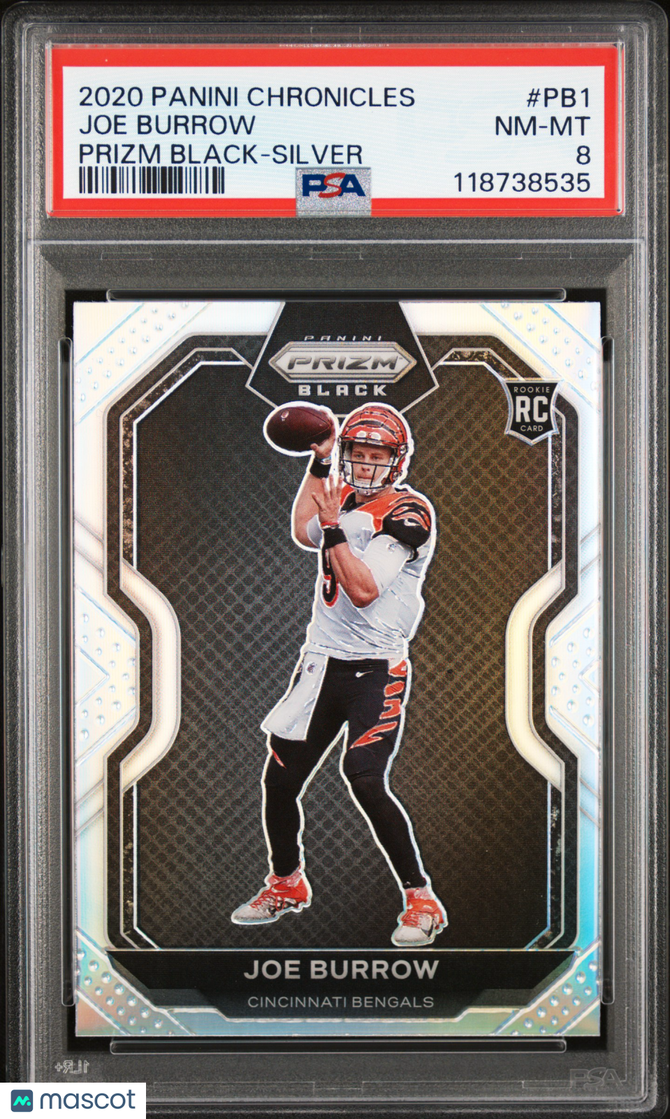 Joe Burrow 2020 Panini Chronicles Prizm Black Sliver Rookie RC PSA 8 Bengals