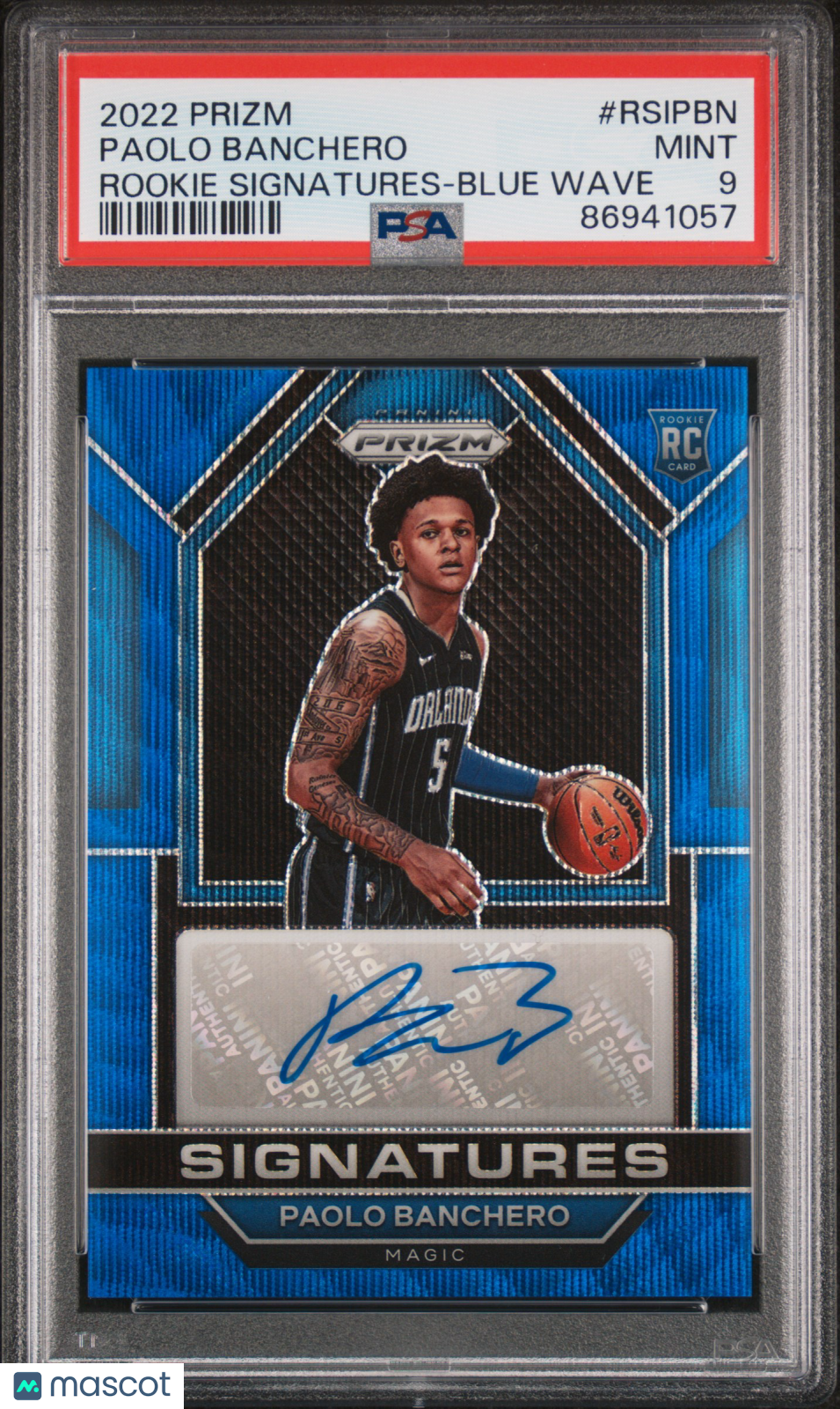 Paolo Banchero 2022-23 Panini Prizm Rookie Signatures Blue Wave RC Auto PSA 9