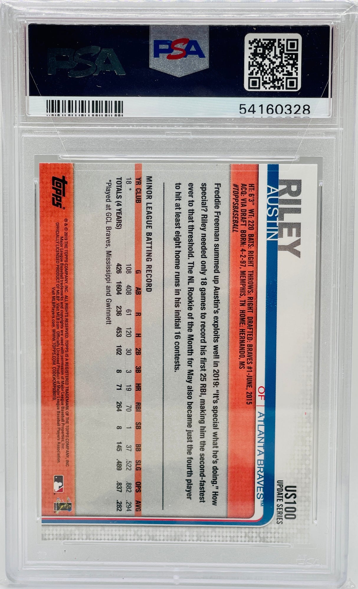 Austin Riley 2019 Topps Update #us100 Batting Psa 10