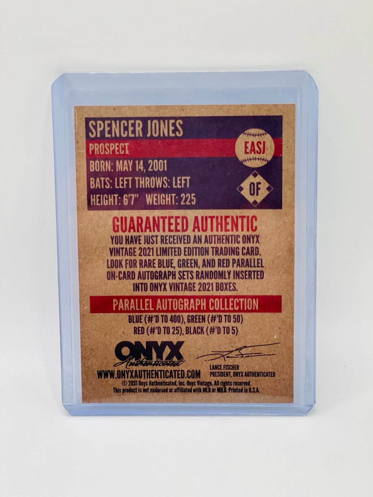 SPENCER JONES 2021 Onyx Vintage Extended Blue On Card Auto /400 Prospect Yankees