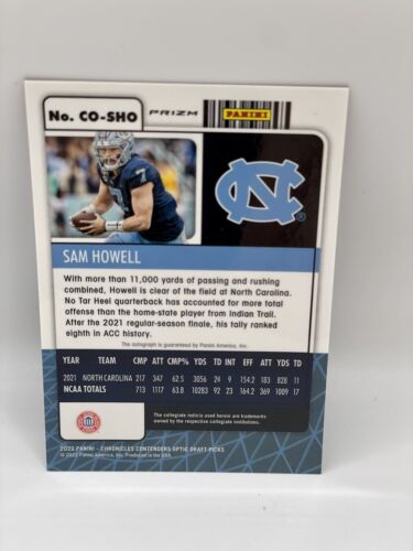 Sam Howell 2022 Chronicles Contenders Optic Draft Pink Prizm Sp Rookie Autograph
