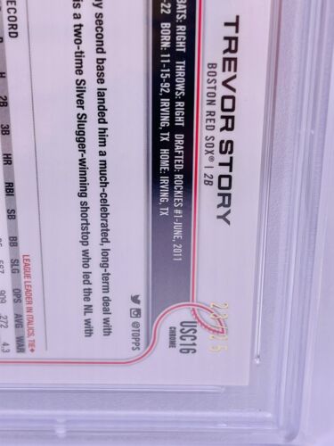 Trevor Story 2022 Topps Chrome Update Red /25 Psa 9 Color Match
