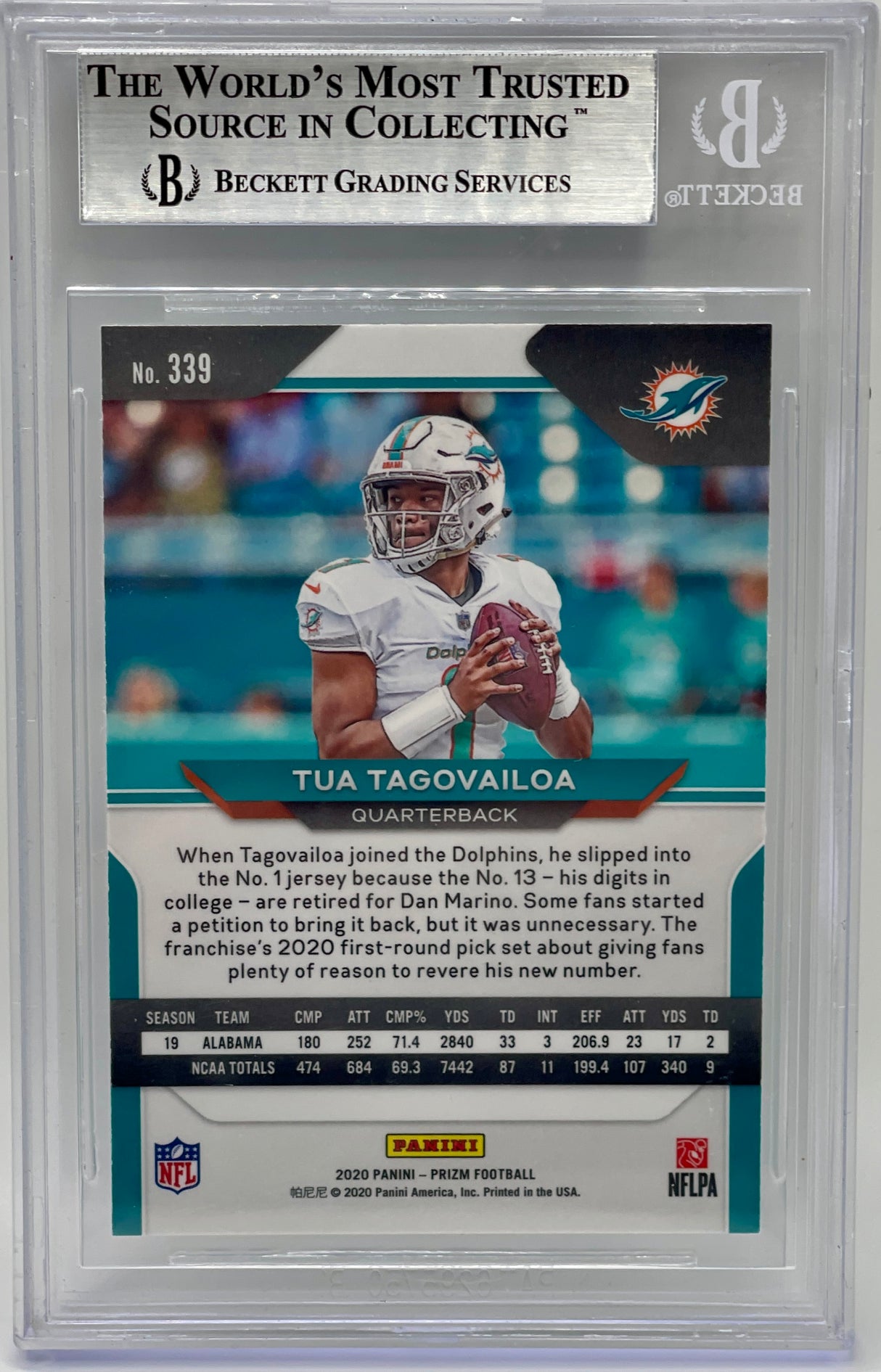 Tua Tagovailoa 2020 Panini Prizm Rookie RC #339A BGS 9 Dolphins