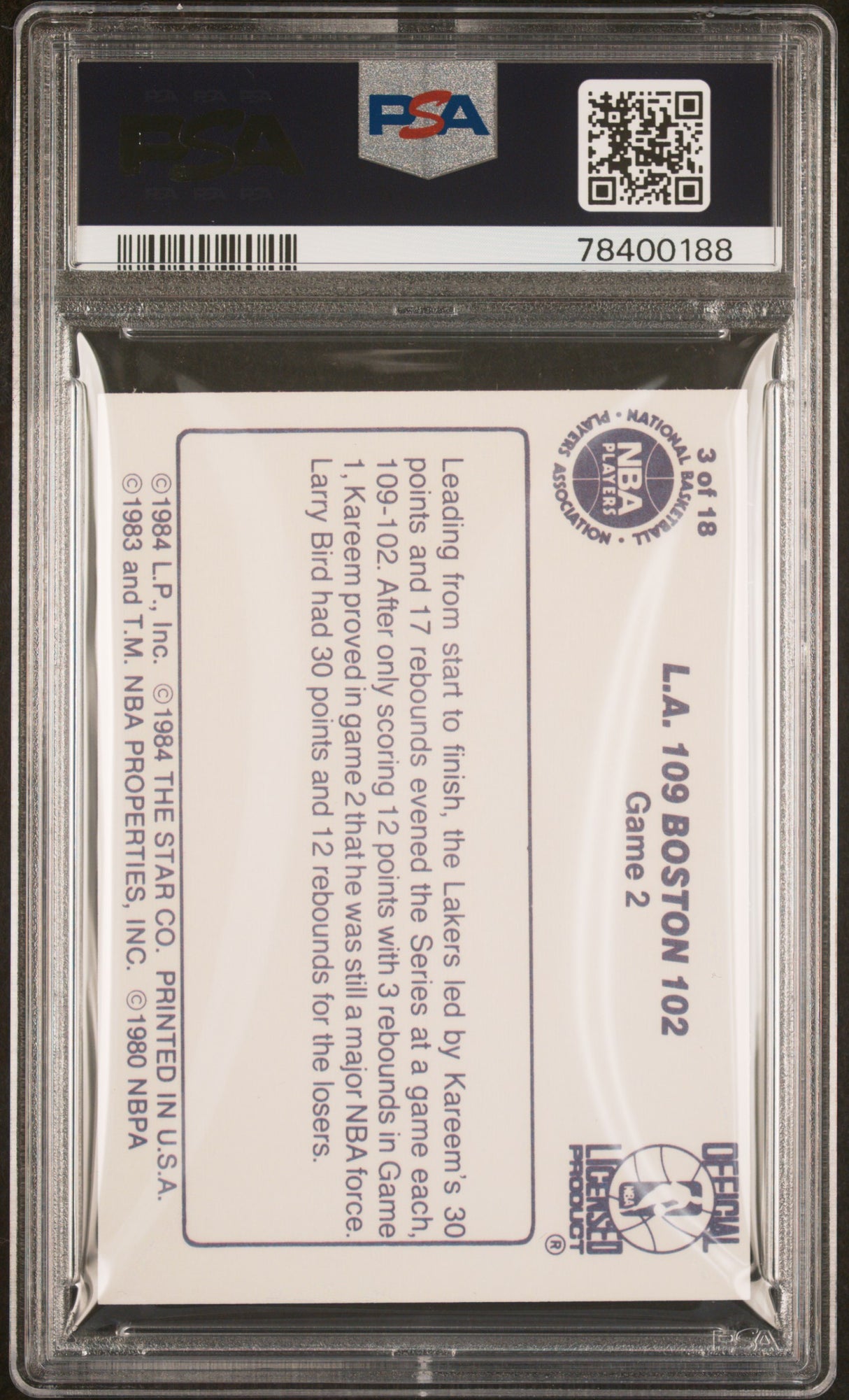 L.a. 109 Boston 102 1985-86 Star Lakers Champions #3 Psa 8