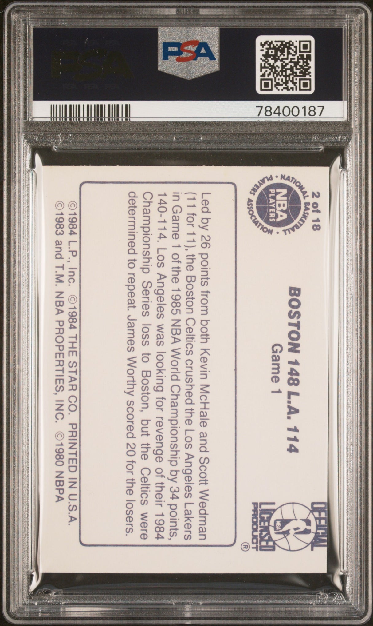 Boston 148 L.a. 114 1985-86 Star Lakers Champions #2 Psa 7